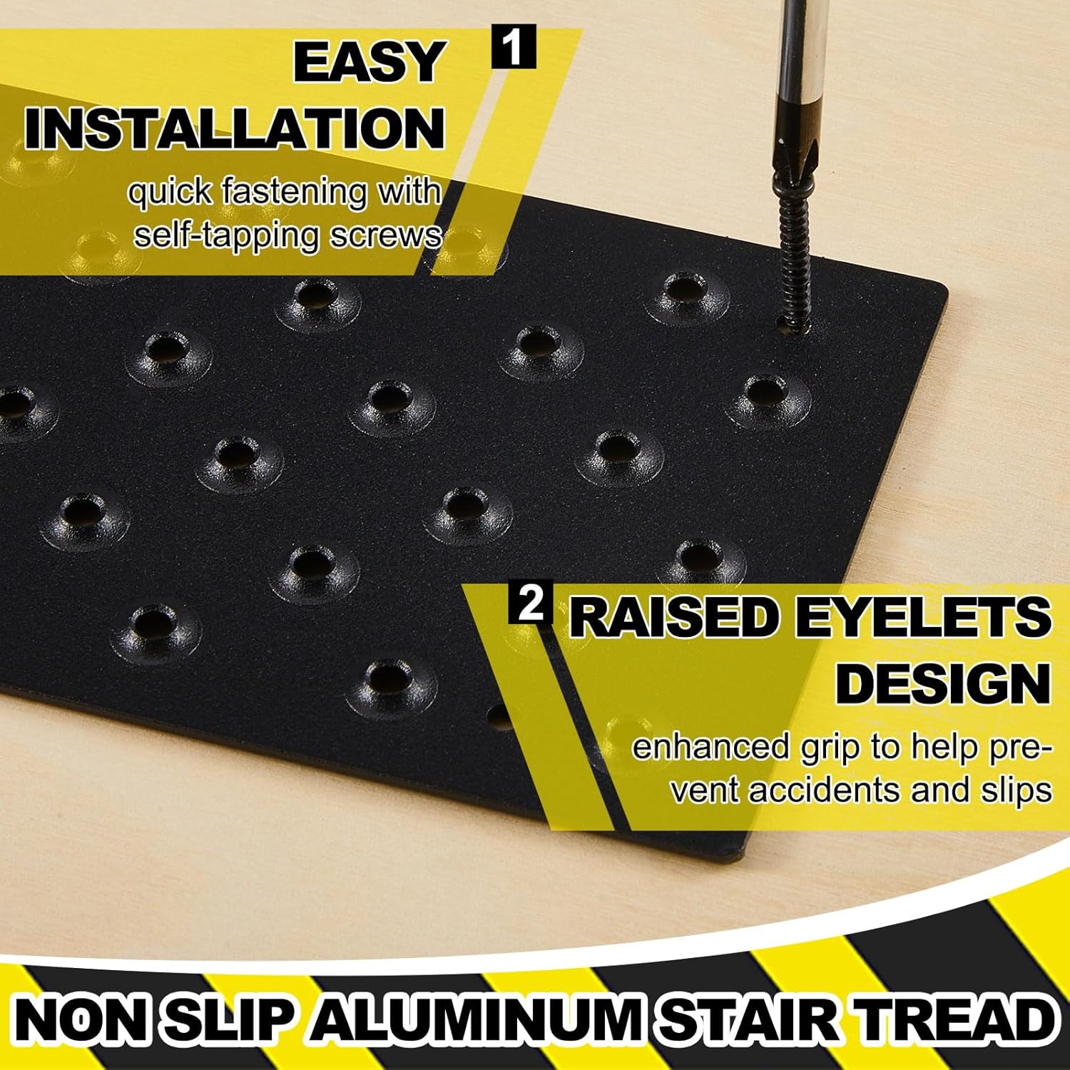 Gisafai 4 Pcs Non Slip Aluminum Stair Tread 30 x 3.75 Inch Metal Stair Nosing Powder Coated Anti Slip Outdoor Treads with Carbon Steel Screws, Easy to Install for Wood Ramp Deck Steps (Black)