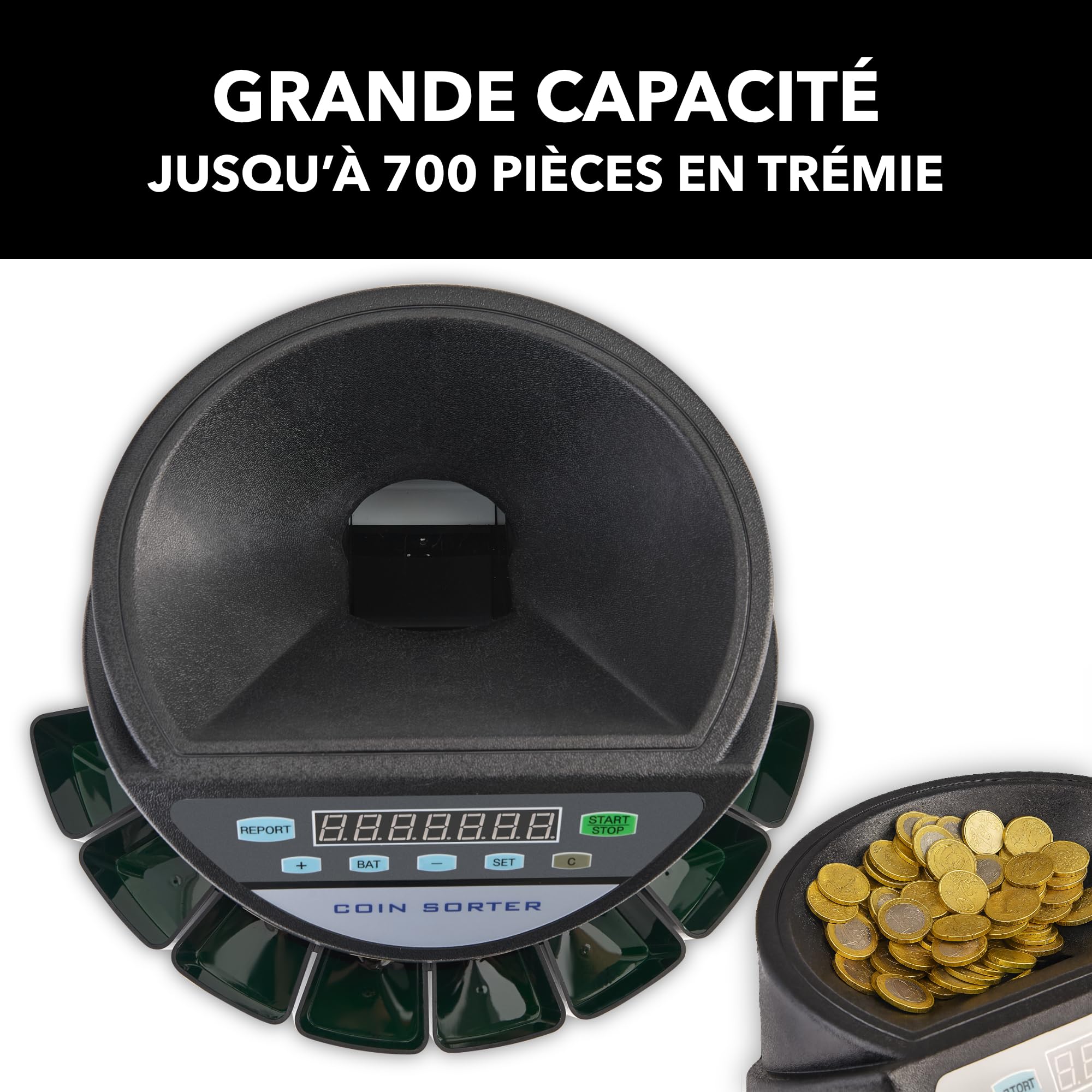 Compteuse Monnaie Euro 300 pcs/min 700 Pièces Écran LED 8 Bacs Compteur Trieur Automatique