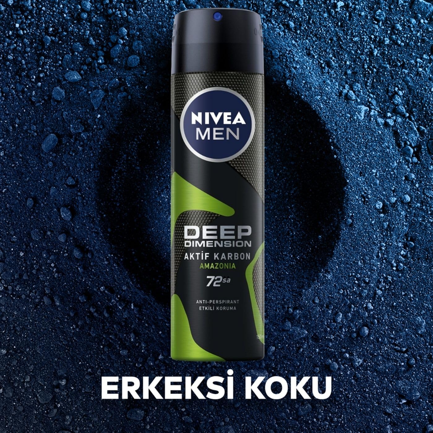 NIVEA Men Erkek Sprey Deodorant Deep Dimension Amazonia 150ml, 72 Saat Anti-perspirant Ter Koruması
