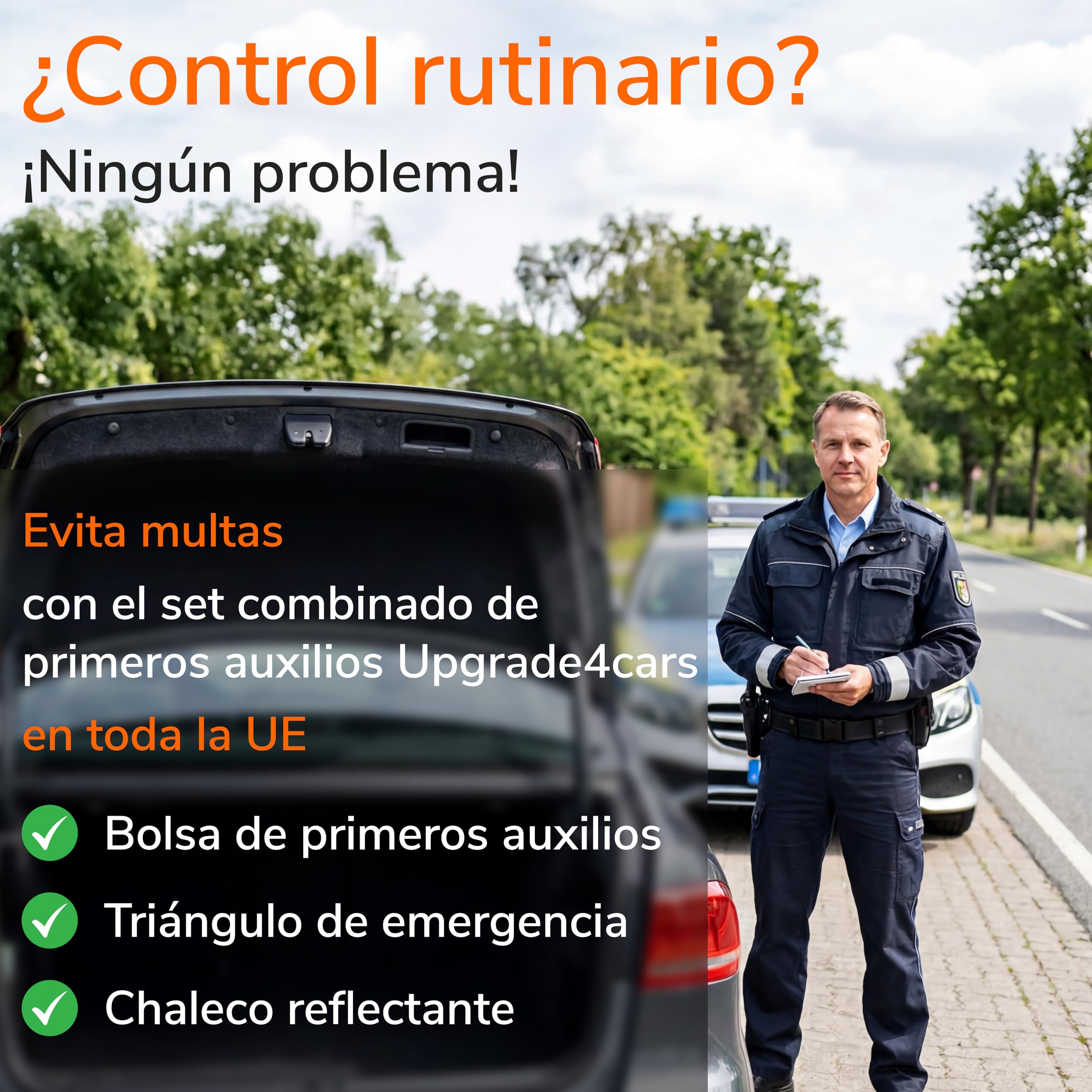 Upgrade4cars Botiquín de Primeros Auxilios Coche 2026 con Triángulo de Emergencia y Chaleco Reflectante según Norma Actual DIN 13164 Válido en Toda Europa