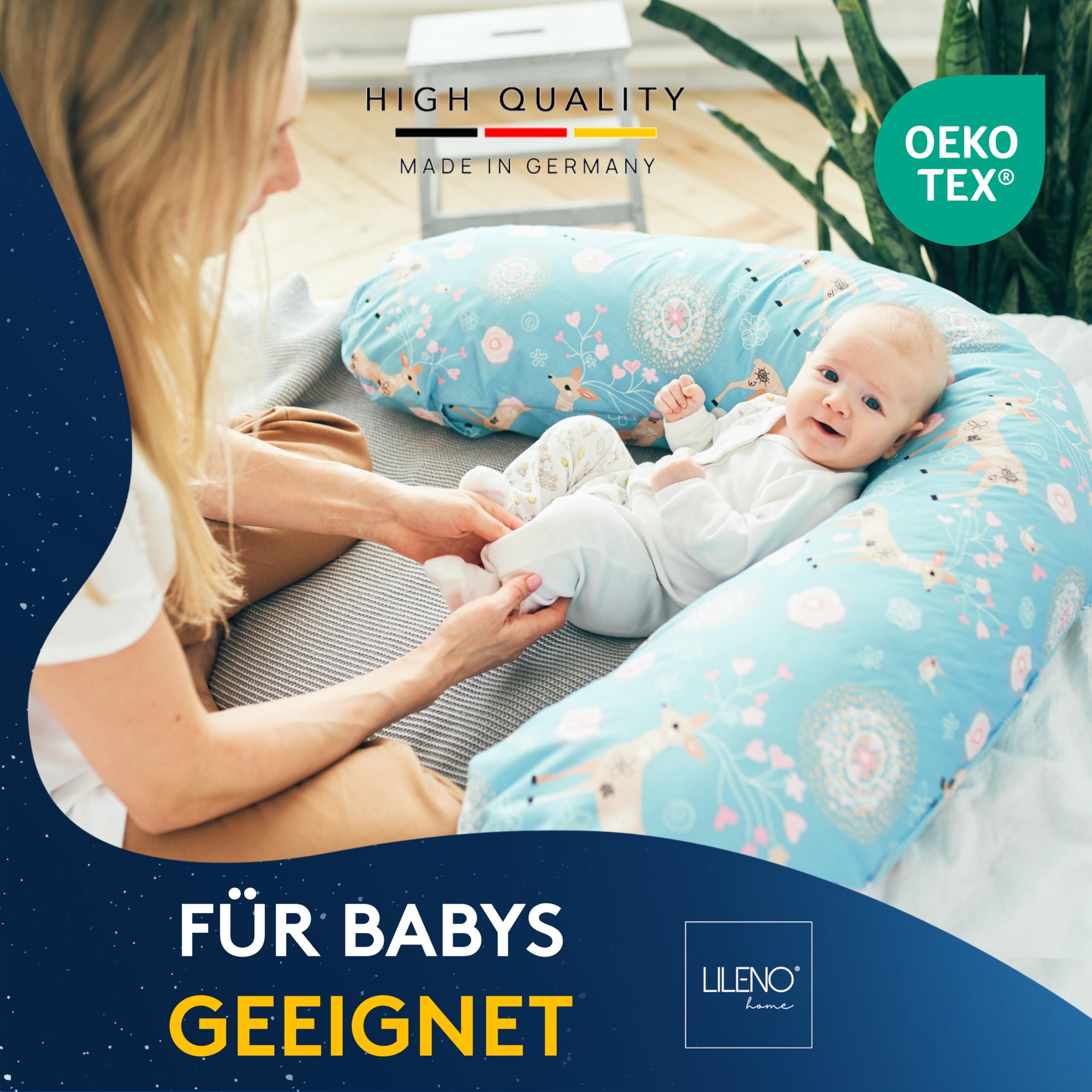 LILENO HOME Coussin pour dormir sur le côté, 40 x 145 cm, lot de 2 (remplissage de 1100 g), coussin d'allaitement avec coussin intérieur amovible, 40 x 145 cm, pour femmes enceintes et nouveau-nés