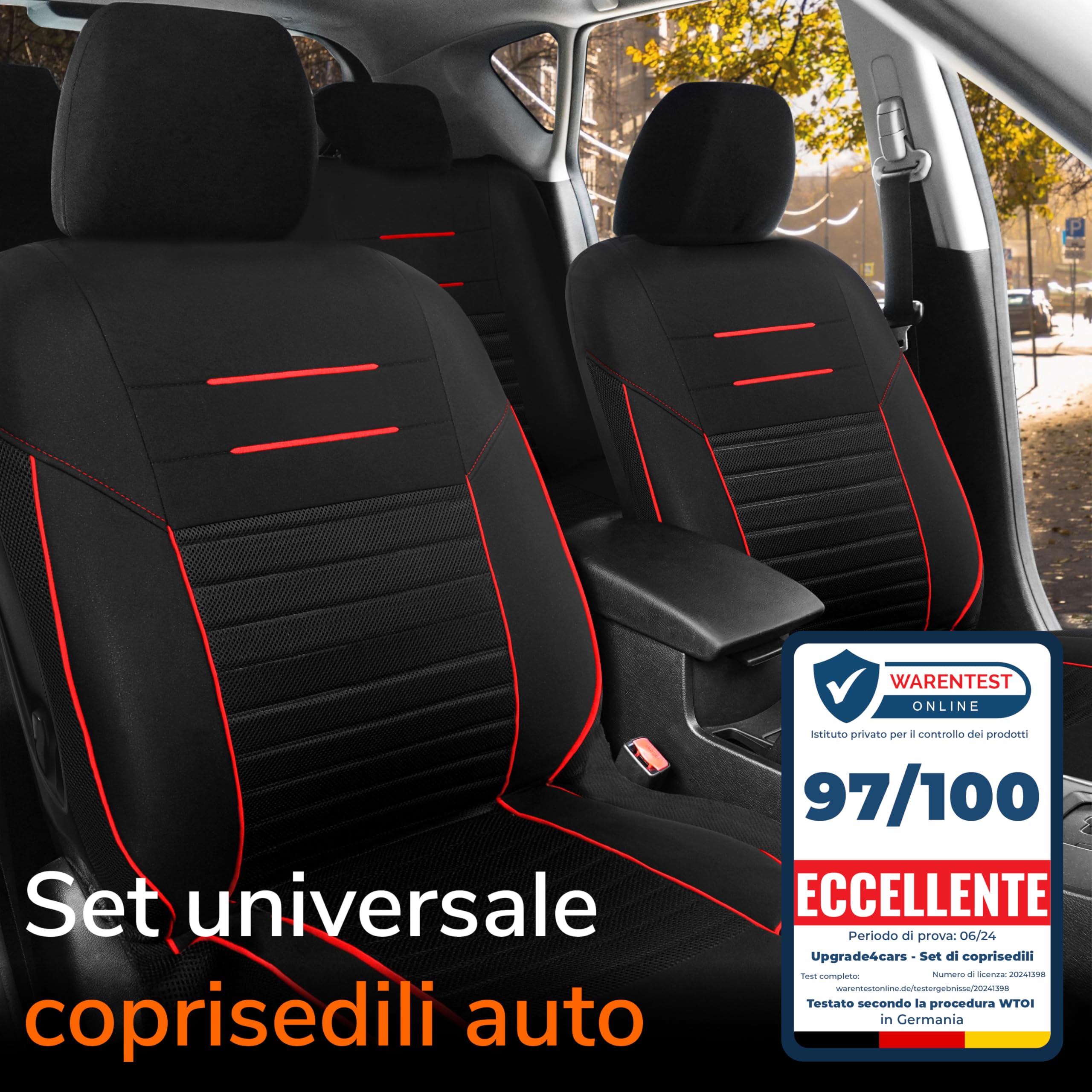 Upgrade4cars Set Coprisedili Universale Versione 2026 | Coperture per Anteriore e Sedile Posteriore in Rosso | Accessori Interno Auto Decorazione