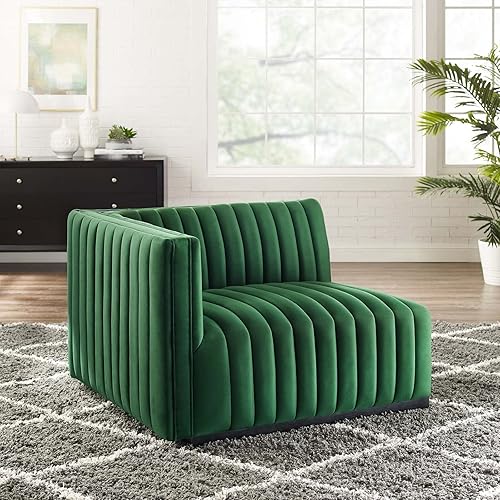 Miniatura 191 de Modway Conjure - Sofá seccional tapizado de terciopelo de alto rendimiento, con canal, silla sin brazos en negro y gris Negro-Gris,Negro