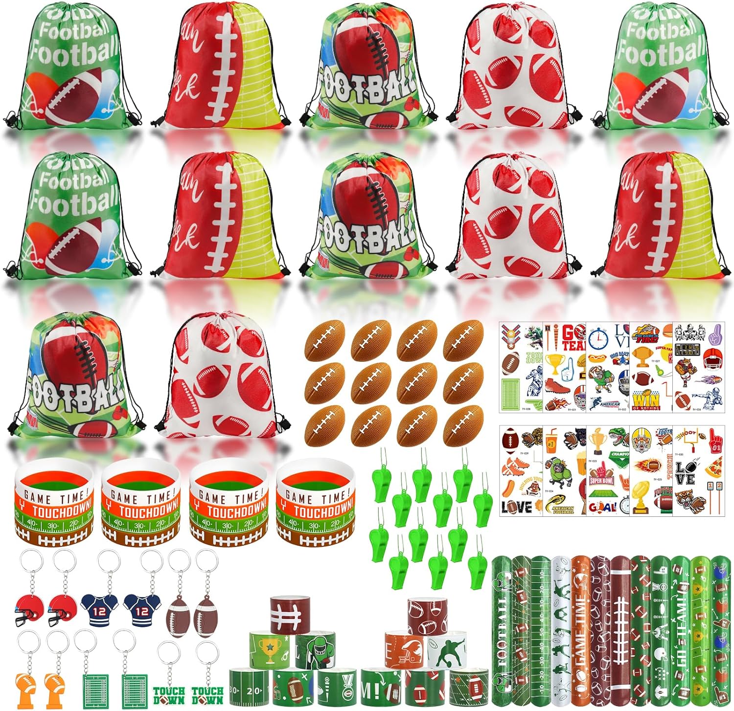 130Pcs Baseball Party Supplies with Baseball Goodie Bags Baseball Gifts Slap Bracelets Mini Stress Ball Keychains Tattoos Silicone Bracelets Whistles Stickers for Baseball Party Decoration