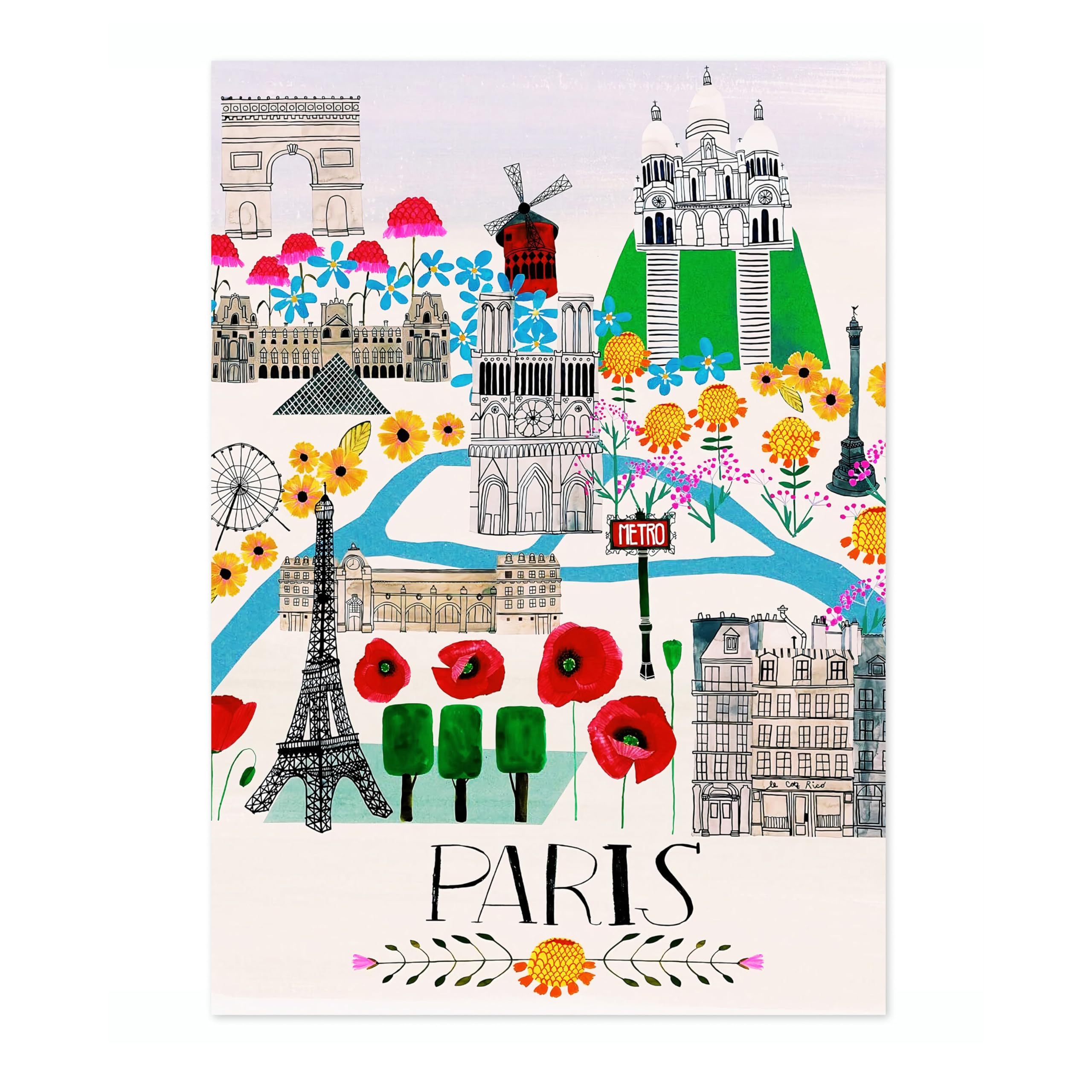 Animato Paris, France Vintage Travel Poster, Retro Tourism Print, Popular Attractions Around The World, Postcard Home Decor, Archival Matte, A2 (Print Only) - 59.4x42cm