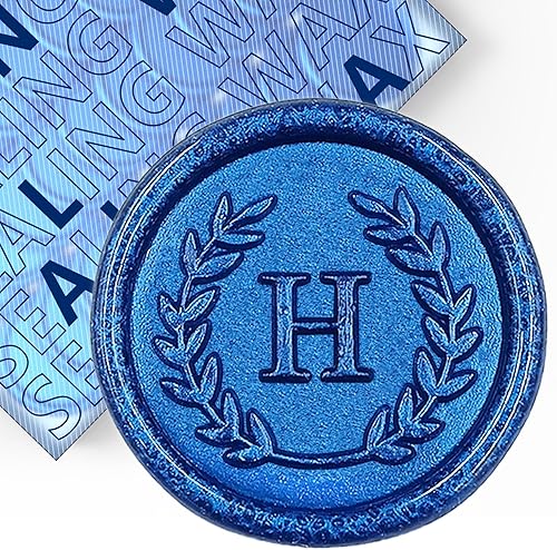 100 calcomanías adhesivas de cera con letra H azul, hechas a mano, sin necesidad de sellar, rasgar y usar calcomanías de cera para invitaciones de