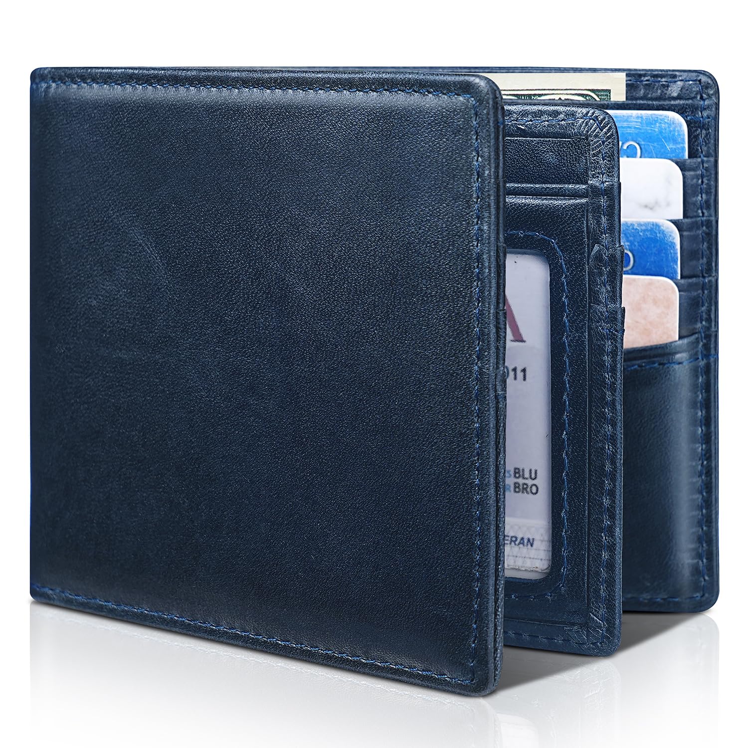 Artpaxy Mens Wallet Bifold Genuine Leather RFID Blocking Wallet for Men with 1 ID Window 15 Card Holders 2 cash pockets 1 Gift Box