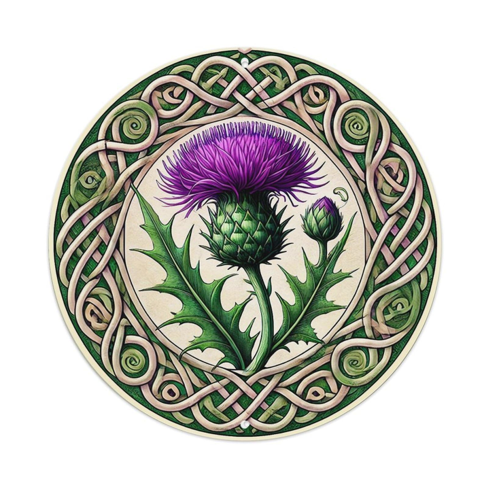 Celtic Knot Thistle Design Pattern Round Tin Sign Vintage Metal Sign Home Bar Garden Indoor & Outdoor Wall Decor Retro Metal Poster 8x8 Inch