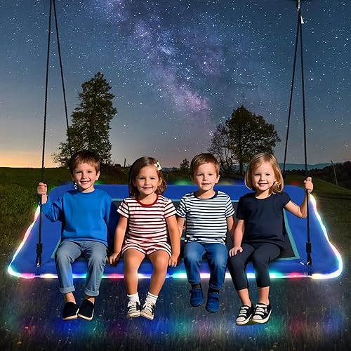 Hapfan Columpio de árbol de plataforma de 60 pulgadas con luz LED, columpio grande para exteriores para niños y adultos, tela Oxford 900D disponible en Yaxa Guatemala