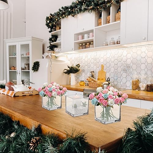 Miniatura 6 de Yaomiao Jarrón cuadrado de vidrio de 8 piezas de 6 x 6 x 6 pulgadas, cubo transparente, florero de flores de boda, portavelas flotantes para centro