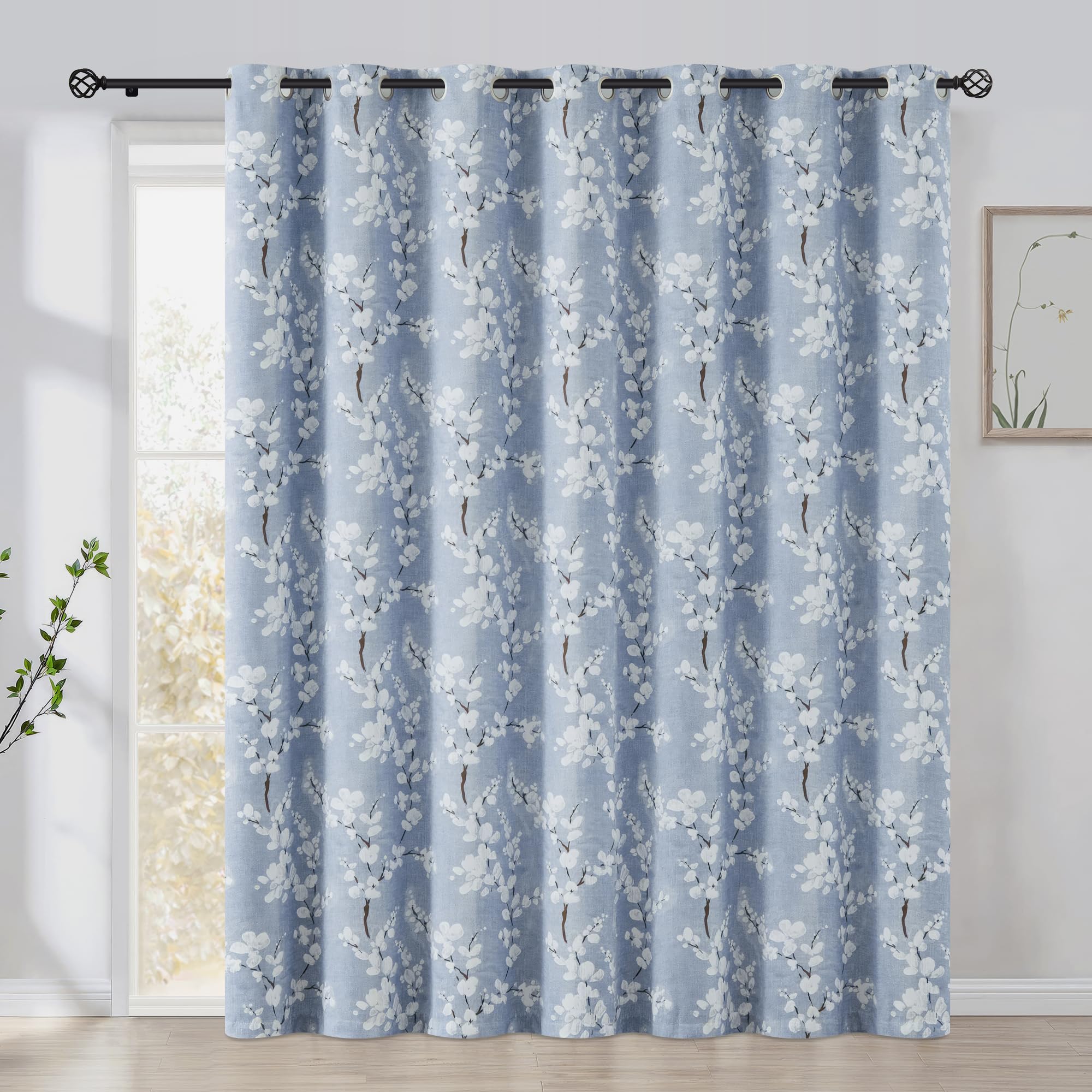 FMFUNCTEX blue blackout floral curtain, 100 by 84 inches