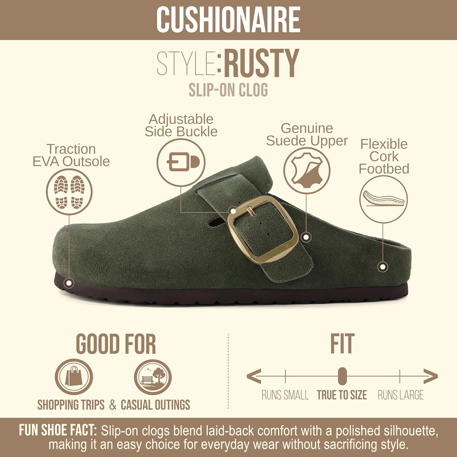 CUSHIONAIRE Rusty Genuine Leather Clogs for Women, Comfortable Slip On Womens Shoes with Adjustable Buckle and Soft Memory Foam - Image 4