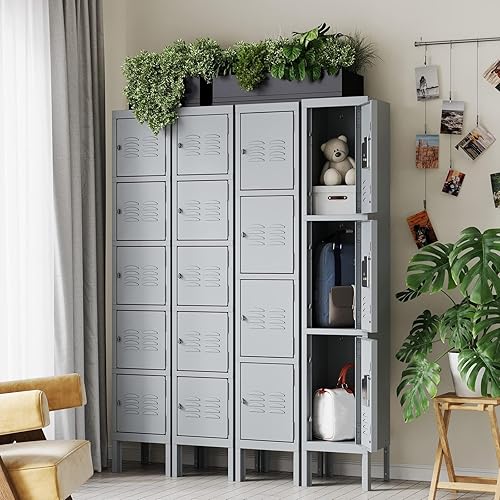 Vista 21 de Letaya Armario de almacenamiento, gabinete de metal de 66 pulgadas para empleados, 3 puertas, con cerradura para escuela, gimnasio, hogar, oficina