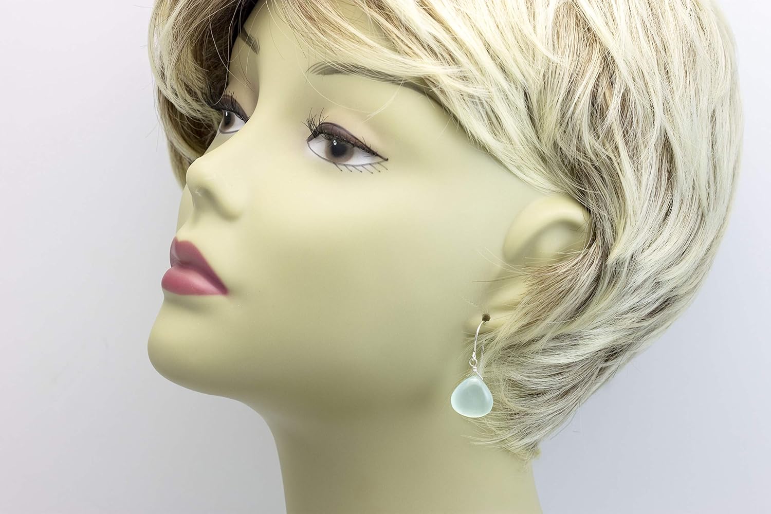 Chalcedony Earrings Aqua Light Blue Smooth Simple Dangle Daily Teardrops