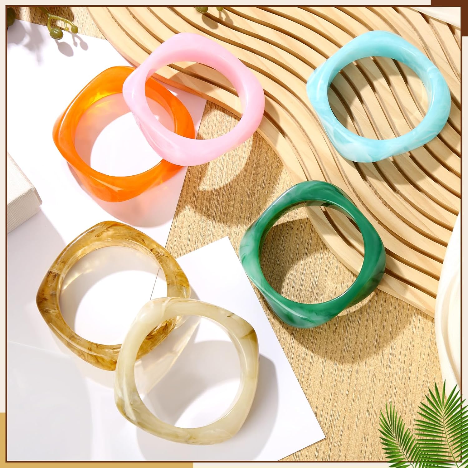 Quelay 6 Pcs Acrylic Resin Bangle Bracelet for Women Vintage Wide Geometric Colorful Bracelets Punk Wristband Jewelry - Image 6