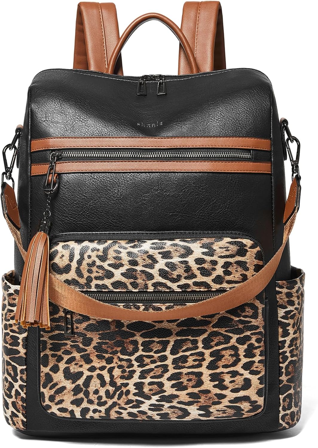 Shrrie 15.6 inch Laptop Backpack for Women,Large Leather Purse,Travel Backpacks Carry on,Water Resistant Casual Laptop Backpacks,College Backpack,Work Backpack for Women,Two-toned Deep Gray