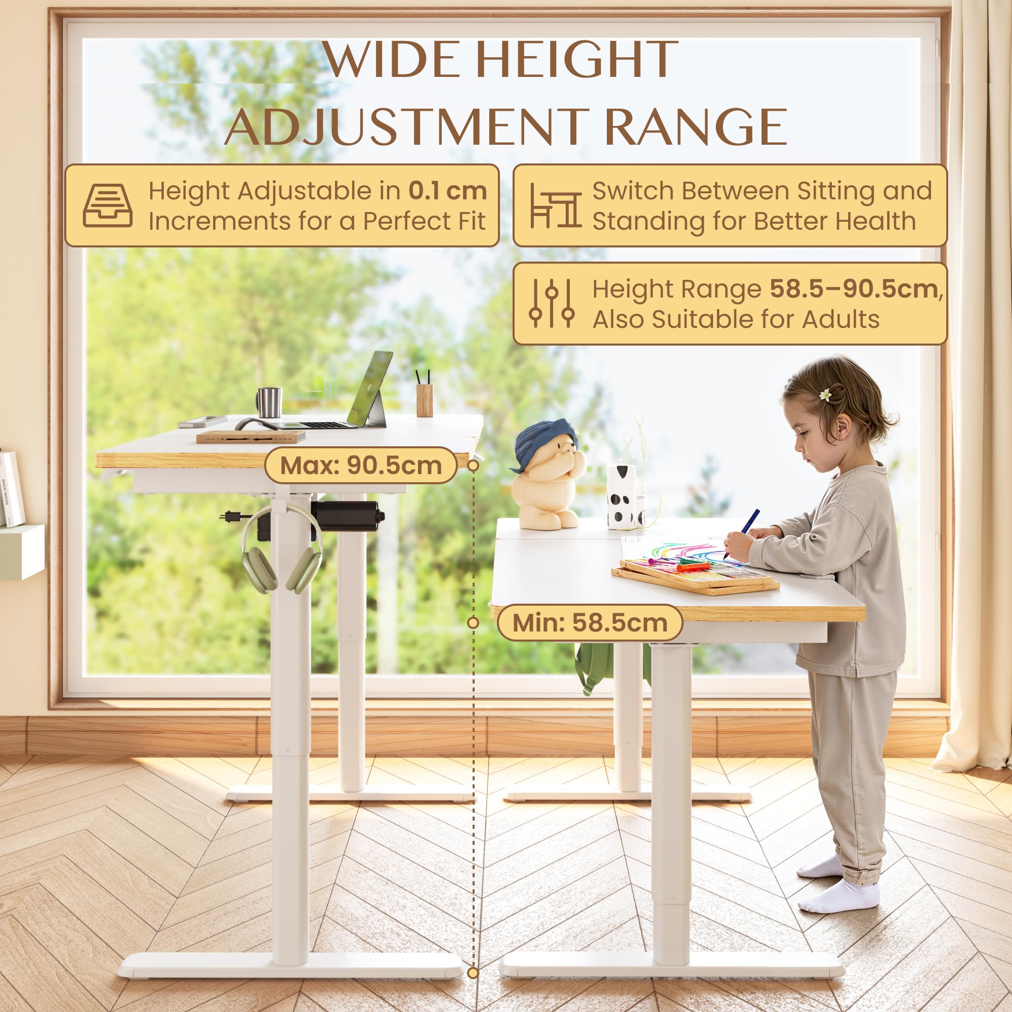 FLEXISPOT Bureau Enfant Réglable en Hauteur 56–88 cm, Bureau Assis Debout avec Plateau Inclinable, 110×52 cm