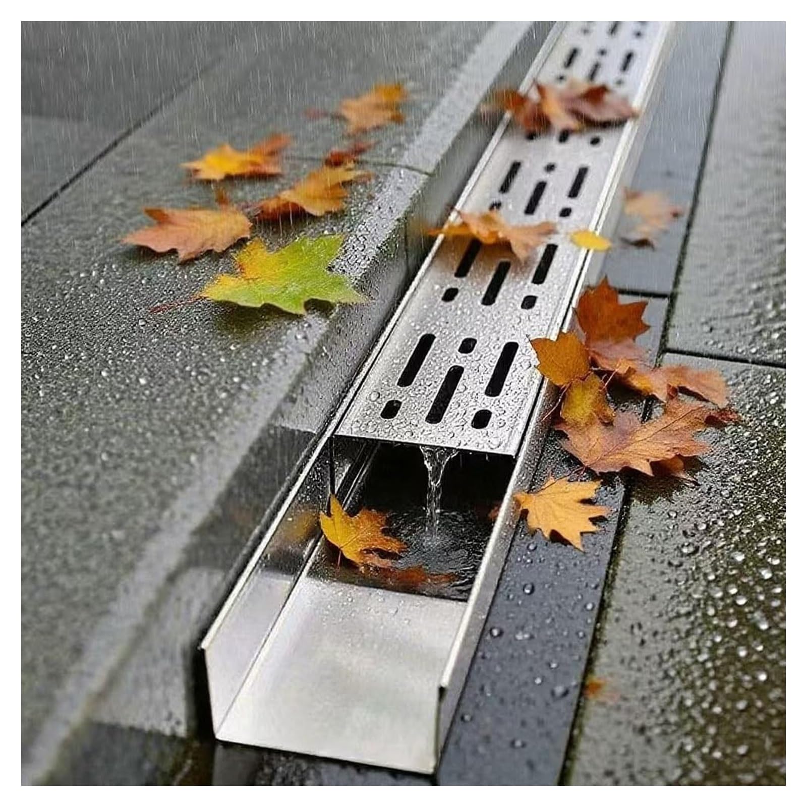 GLDYTVF Outdoor Pool Deck Drain Channel Kit Stainless Steel Trench Drain with Grate Linear Gutter Strainer for Patio Garden Yard Gazebo (H5*W5CM/H1.97*W1.97IN)