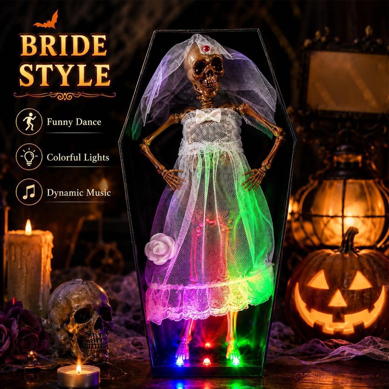Ataúd de esqueleto animado de Halloween Musical Horripilante Con Luces