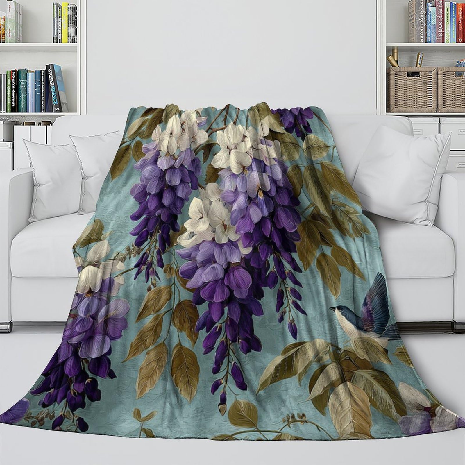 Glycine Pattern Ropa Cama Para Adolescente Estampada Manta De Felpa Cómoda Y Suave Y Esponjosa Adecuada Para Sofá Cama Sofá 80x90inch(200x230cm)