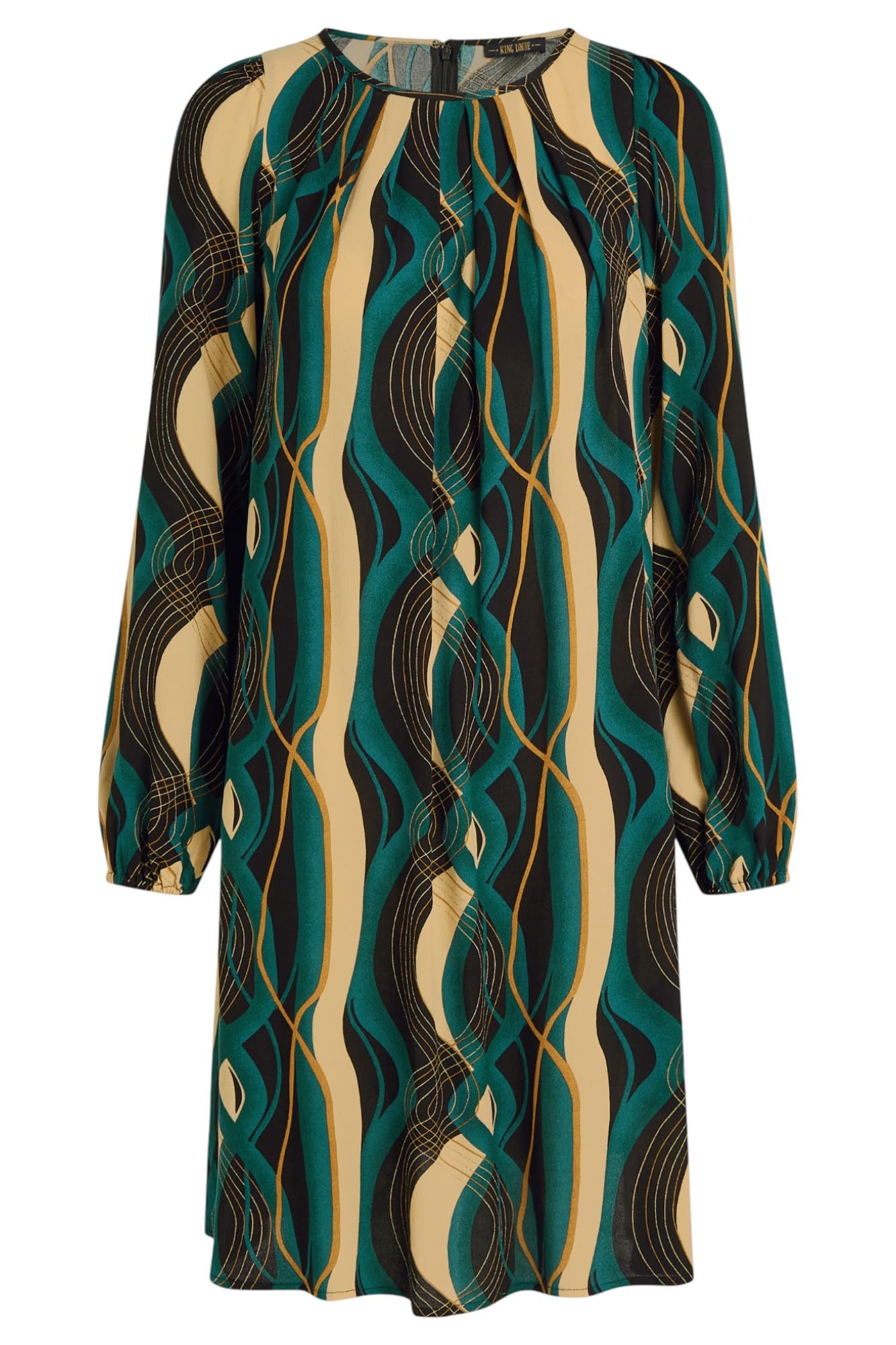 King Louie Damen Kleid mit Ballonärmeln Laura Pleat Dress Elysse