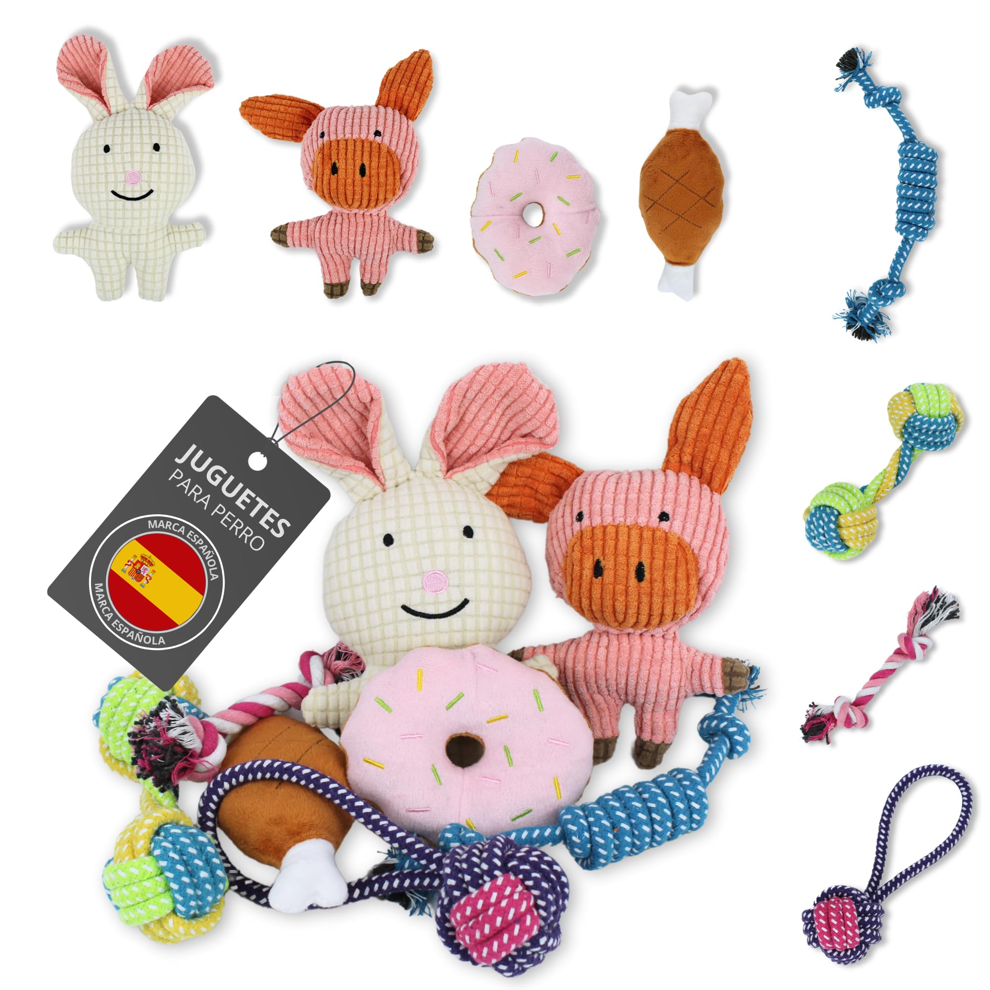 Zedegran Pack 8 Juguetes para Perros: Juguete Interactivo para Cachorros, Mordedores y Peluche Divertido + Bolsa De Almacenamiento- Ideal para Perros Pequeños y Medianos