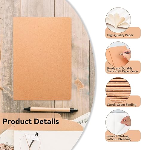 Miniatura 3 de miikoul Paquete de 24 cuadernos de papel kraft en blanco, 8.3 x 5.5 pulgadas, tamaño A5, cuadernos en blanco a granel de 2.82 ozm sin forro con 60