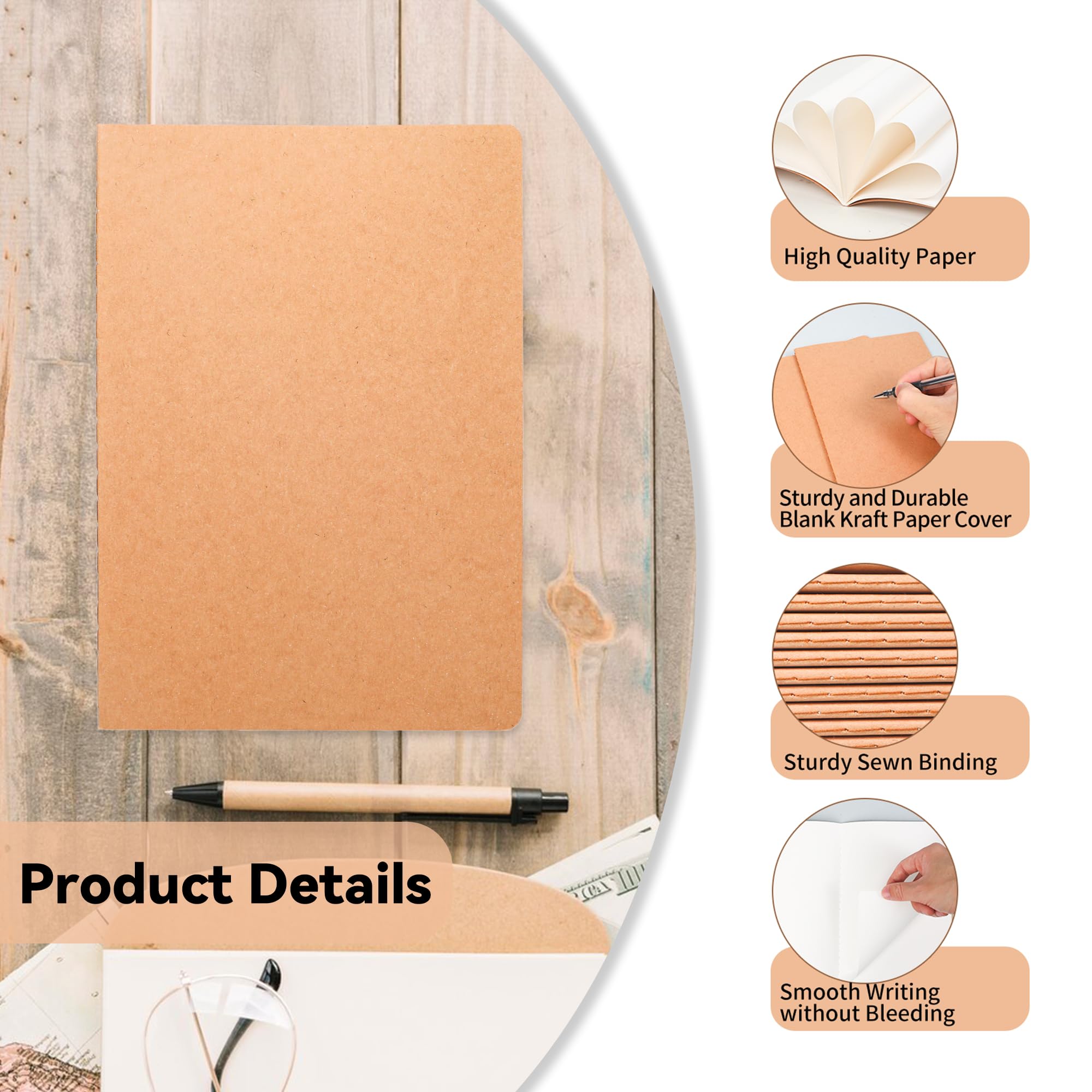 72 Stück Blanko-Notizbücher, 21,6 x 14,9 cm, A5, kleine Tagebücher, Großpackung, blanko, 80 g/m², unliniert mit 60 Seiten, A5-Notizbücher, Reisetagebuch-Set für Erwachsene, Studenten, Schulbedarf