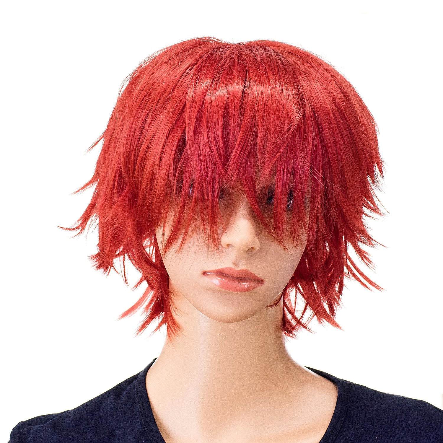 SWACC Unisex Fashion Spiky Layered Short Anime Cosplay Wig for Men and Women (Red)