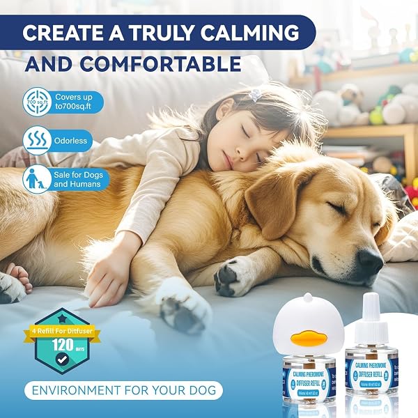 The SHIUMORE Dog Calming Pheromones Diffuser kit includes a plugin and two refill bottles for continuous, long-lasting pet anxiety relief.