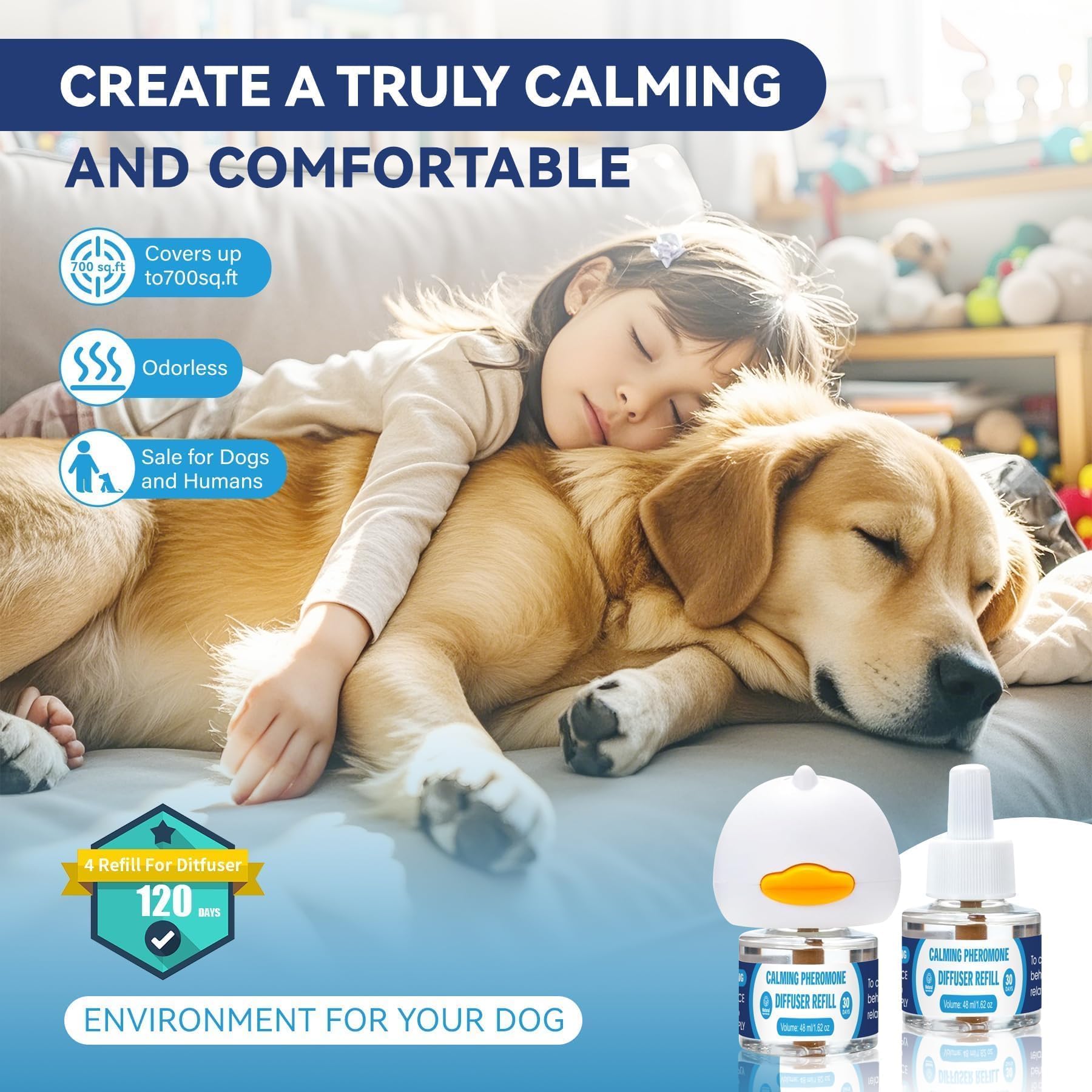 The SHIUMORE Dog Calming Pheromones Diffuser kit includes a plugin and two refill bottles for continuous, long-lasting pet anxiety relief.