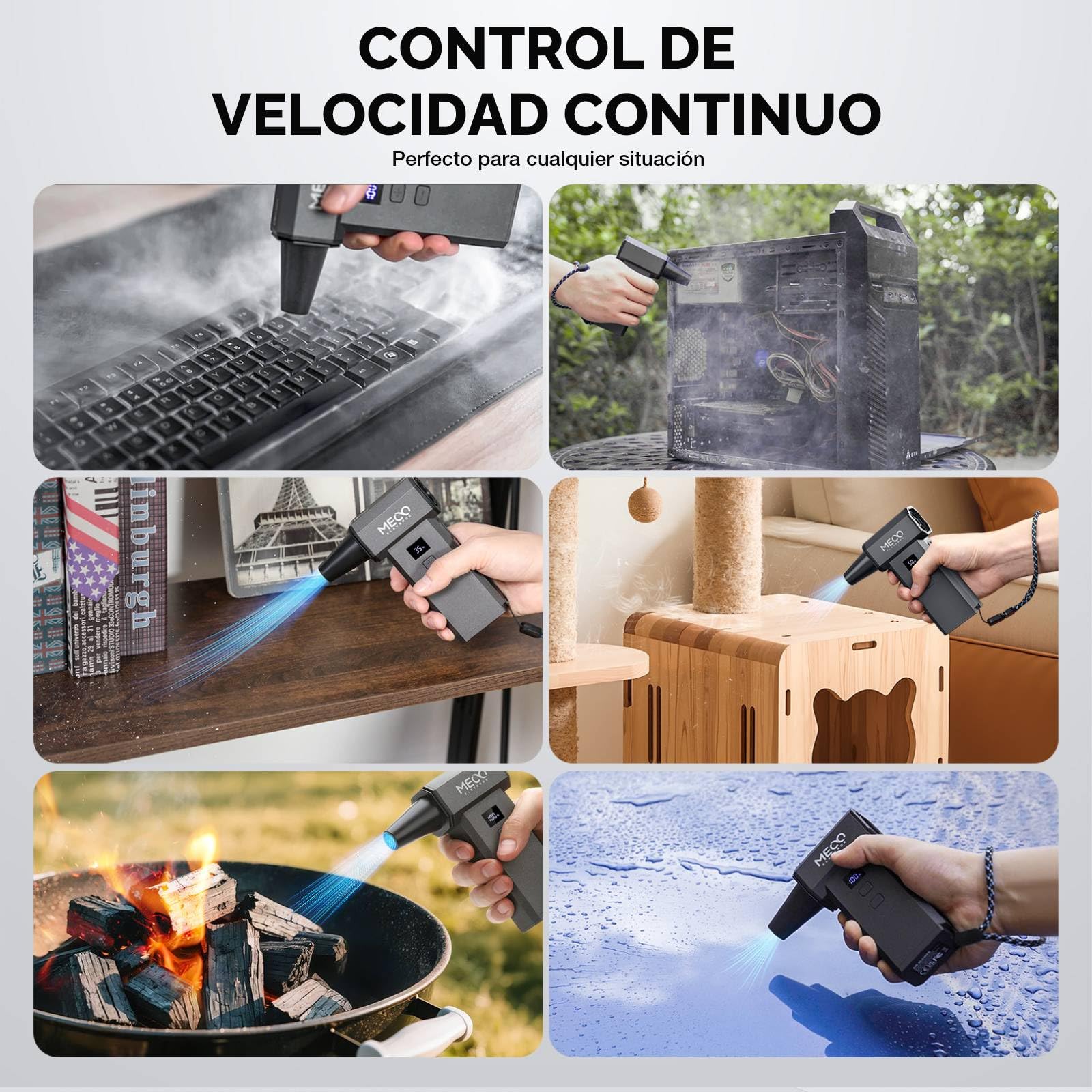 MECO ELEVERDE Soplador de Polvo Eléctrico, 220.000 RPM 100 Velocidades y Pantalla LED Mini Aire Comprimido Inalámbrico Portátil con Batteria 4000mAh*2, Air Duster Potente para Limpieza PC y Hogar
