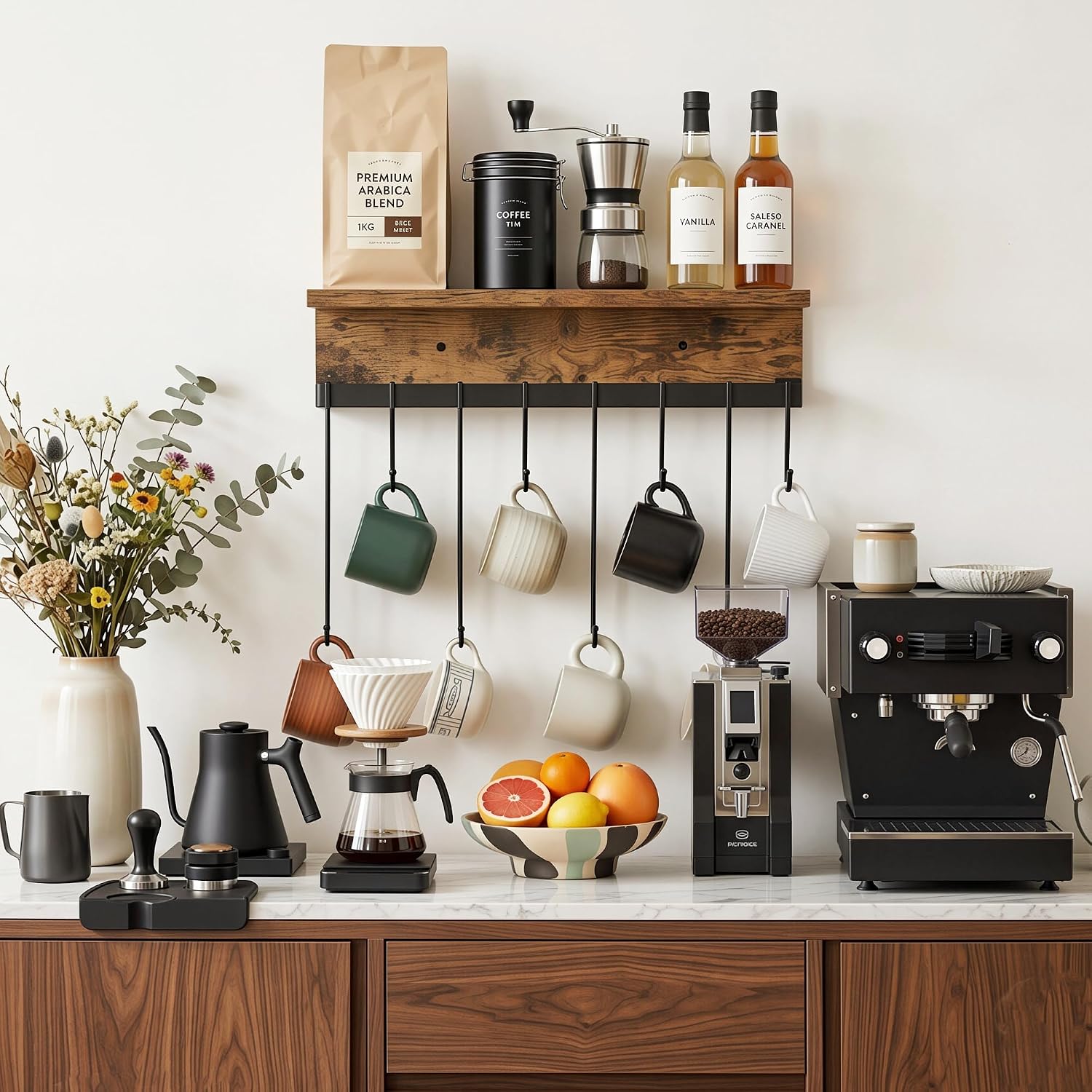 Wall Mounted Mug Holder with 8 Hooks
