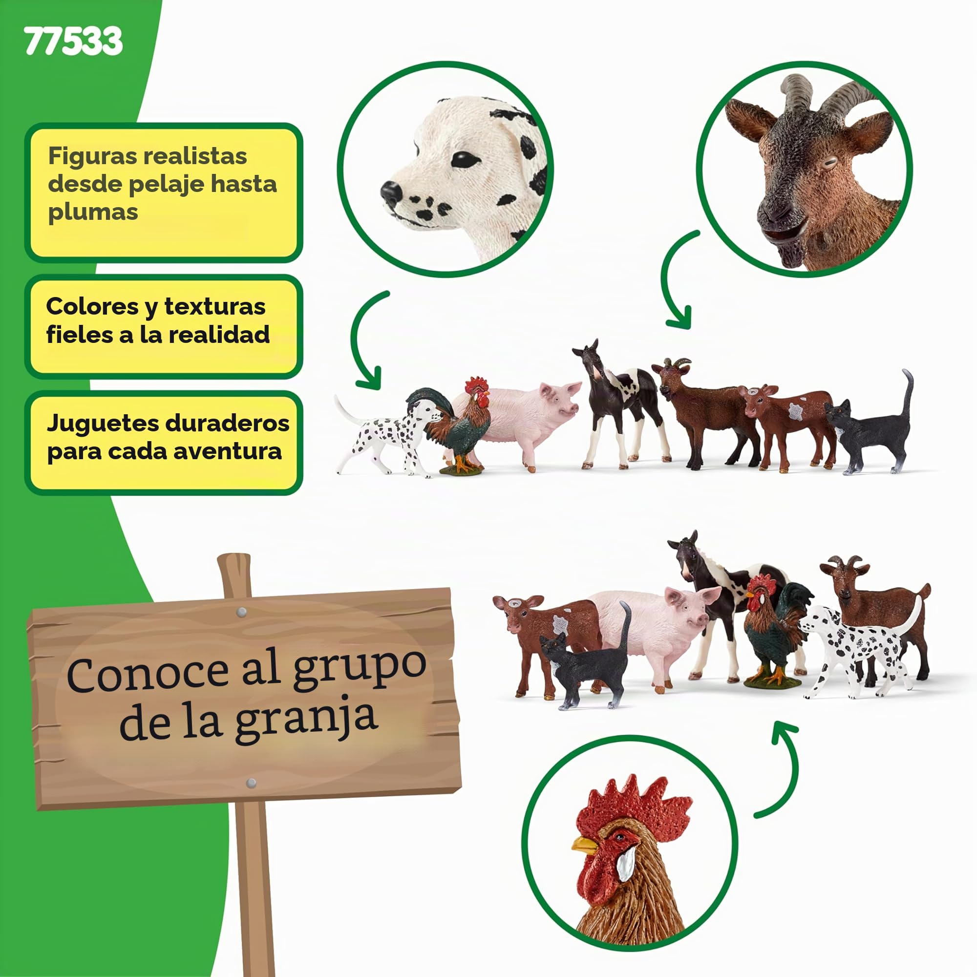 Schleich Farm World | Set de Animales de Granja 77533 con Perro, Gato, Cerdo, Cabra, Vaca, Caballo y Gallo | Set de Juego detallado de 7 Piezas | Juguete de Granja a Partir de 3 años | Solo en Amazon