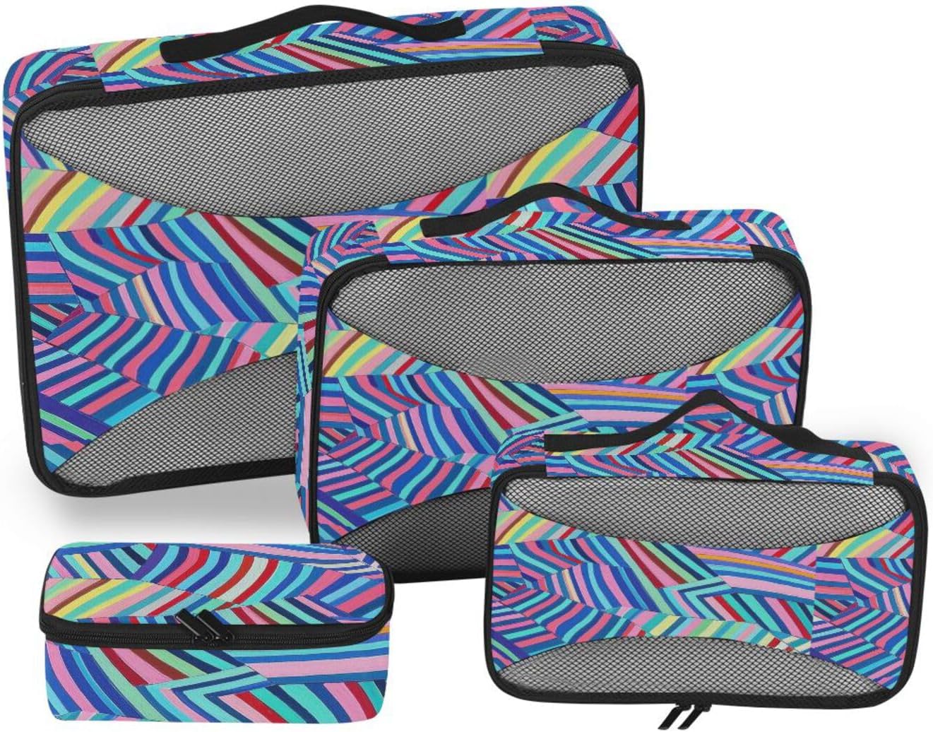 Art Stripe Colorful 4 Pcs set organizer bags set Mesh Travel Essentials expandable compression packing cubes