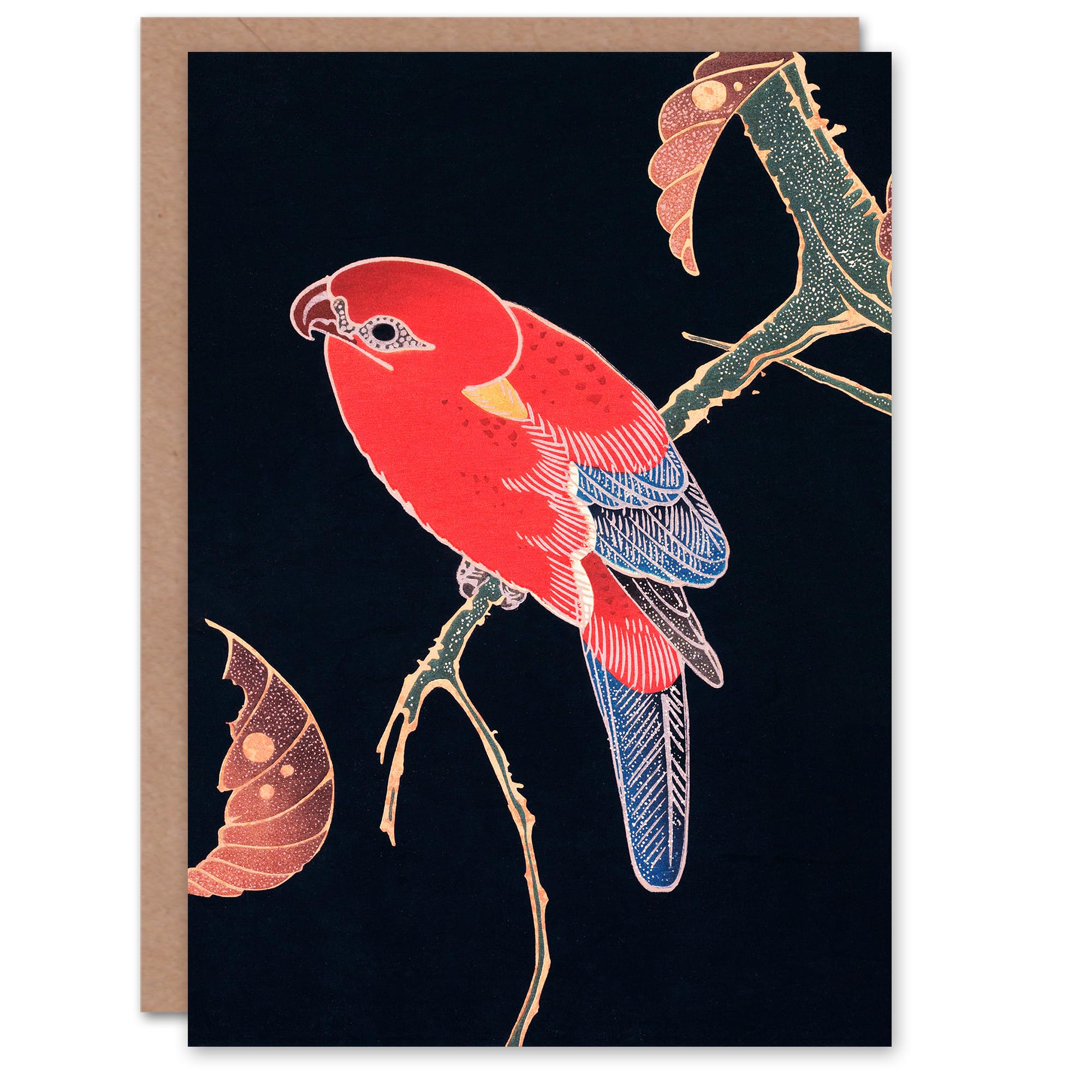 Artery8 Ito Jakuchu Art Card Red Parrot Japanese Greeting Card