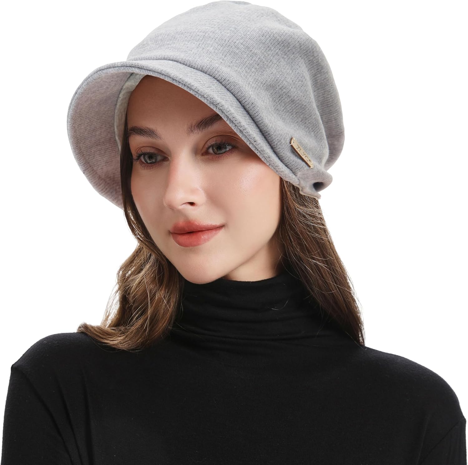 ZLYC Women Slouchy Beanie with Short Visor Brim Double Layer Lining Knit Skull Cap