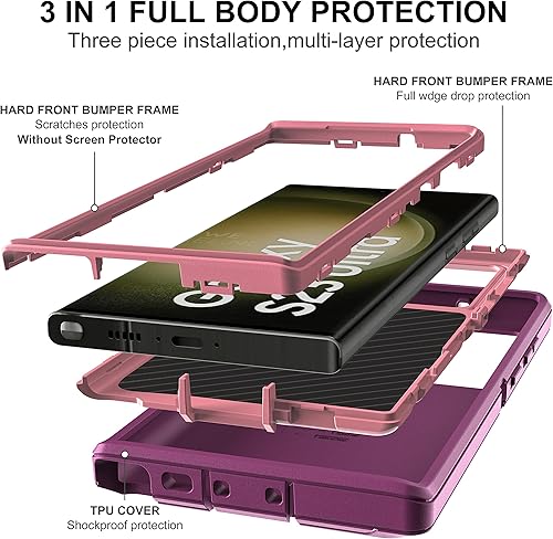 Miniatura 4 de HONG-AMY Funda para Samsung Galaxy S23 Ultra, S23 Ultra con protector de pantalla de TPU flexible autorreparable (paquete de 2), funda resistente 3