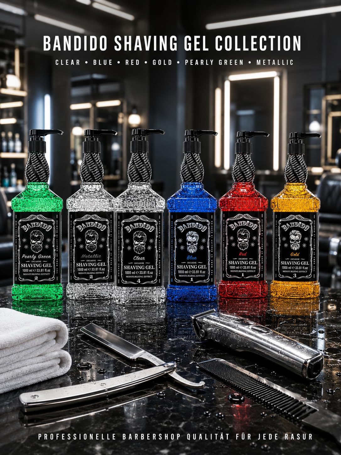 Bandido Shaving Gel Men Red & Blue 1000 ml Gel da barba trasparente da uomo, rasatura precisa dei contorni della barba con ogni rasoio da uomo (Red 1000 ml)