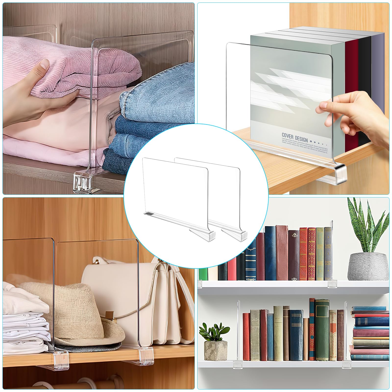 Transparente Acryl-Regaltrenner, 8 Stück Kleiderschrank Regalteiler Acryl-Regal-Trennwände, 30x20cm Multifunktionaler Shelf Divider, Transparenter Organizer für Lagerung, Holzschrank, Schlafzimmer