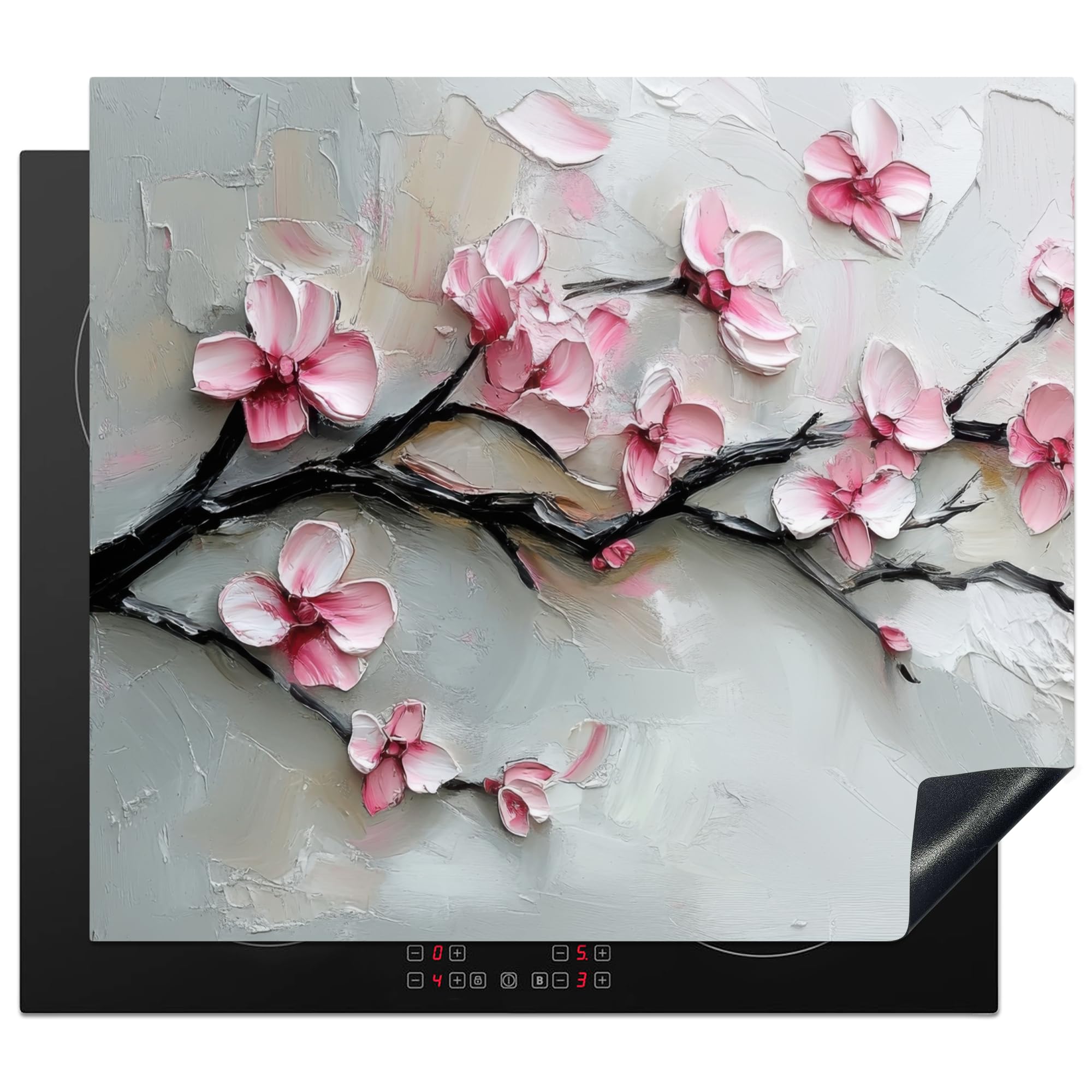 KitchenYeah© Induction Hob Protector Mat 20.5"x23.6" / 60x52 cm Stove Cap Top Cover Kitchen Cooker Covers for Electric Hobs Vinyl Blossoms - Artistic - Pink
