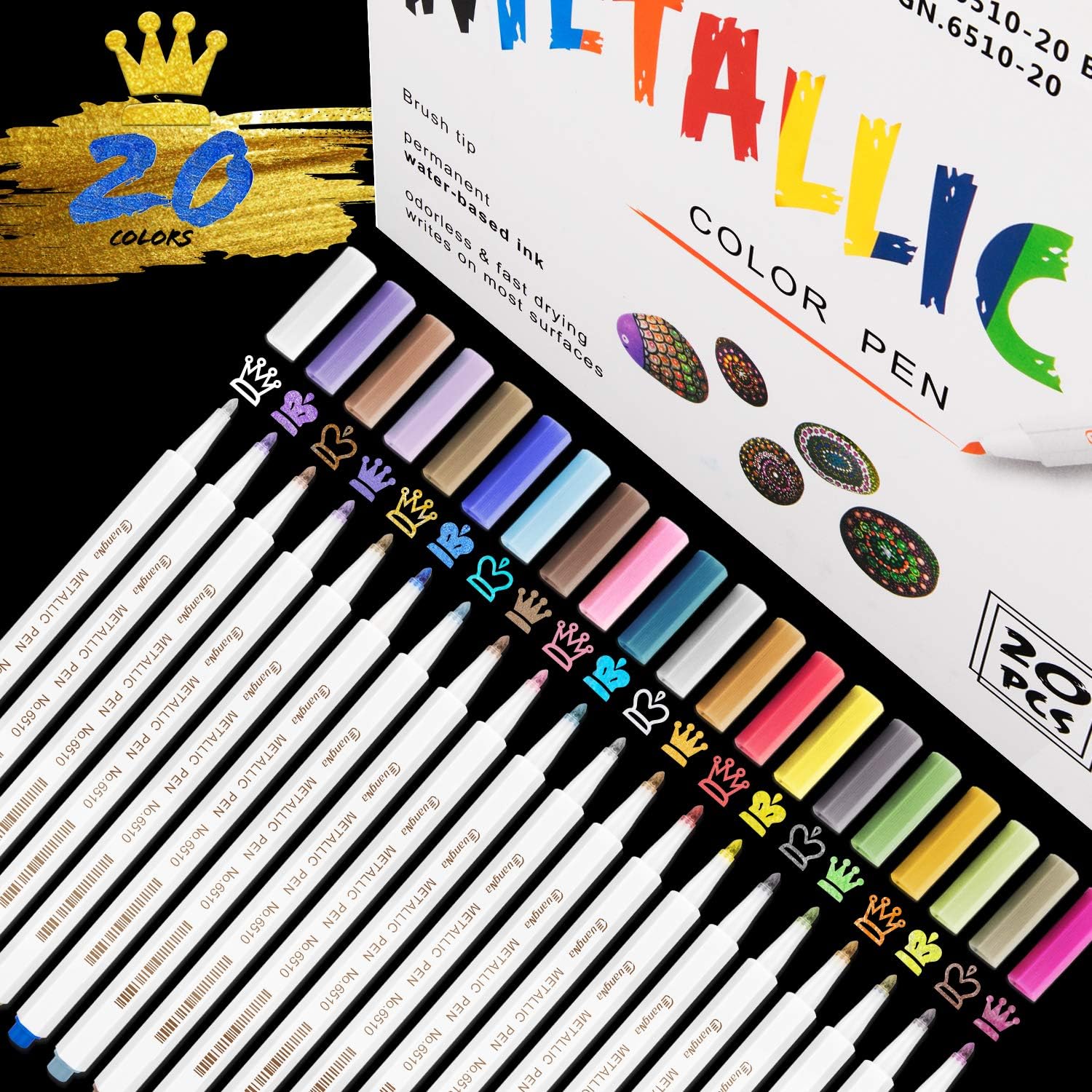 RATEL Metallic Marker Pens 20 Brilliant Colors Metallic Pens Set for