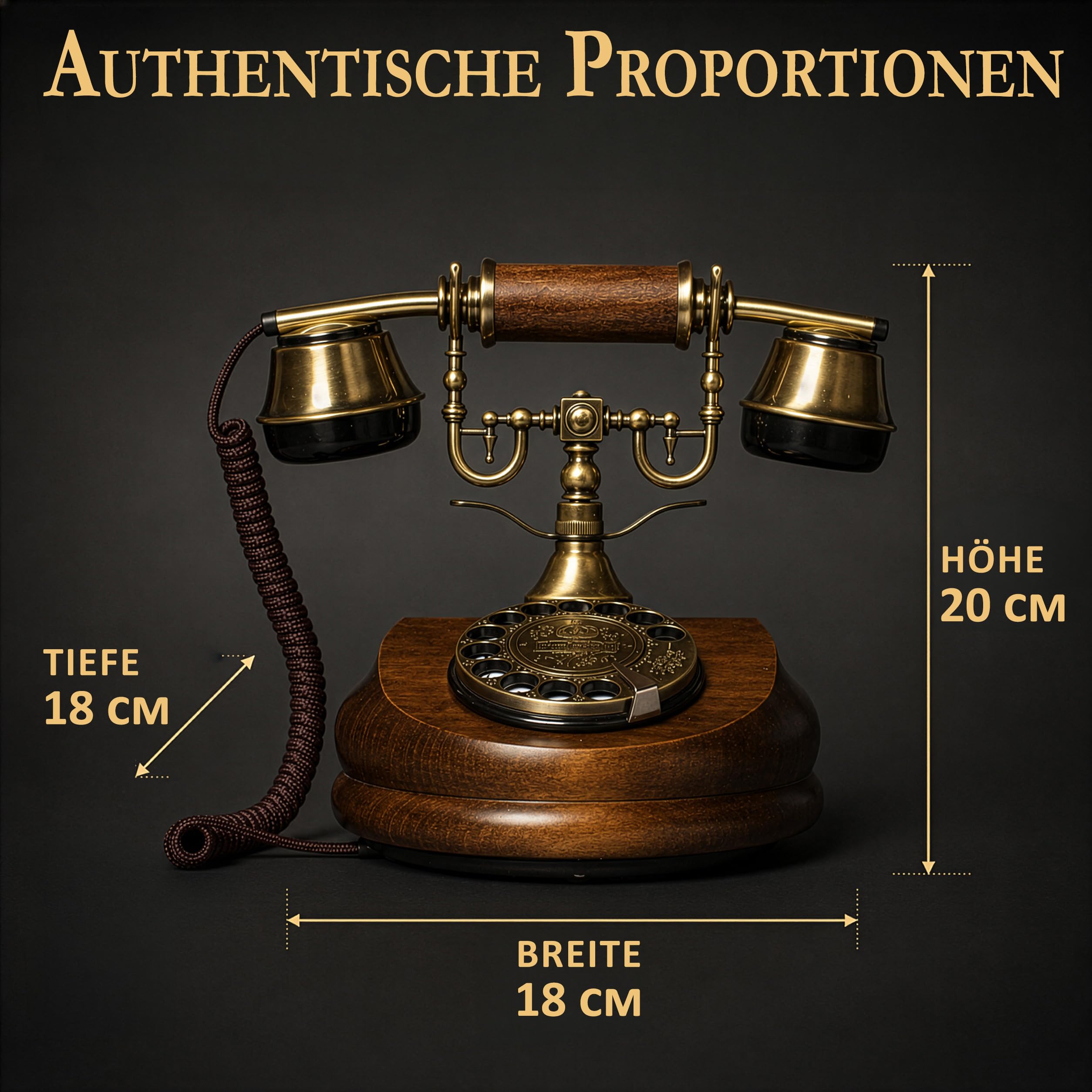 Opis Technology 1921 Cable Modell A — Retro Festnetztelefon aus Holz, Wählscheibentelefon mit Echter Metallklingel, Nostalgie Tischtelefon (Schnurgebunden, Ohne Bluetooth)