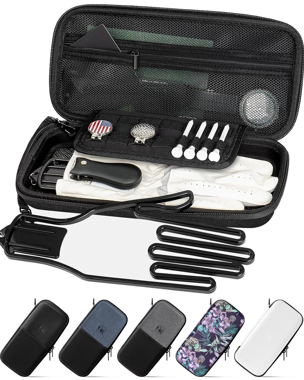 Active Carbon Fabric Odor - Absorbing Golf Glove Holder Case with Glove Shaper - Multifunctional Organizer for Phone, Tees, Divot Tool, Golf Gifts for Men & Women