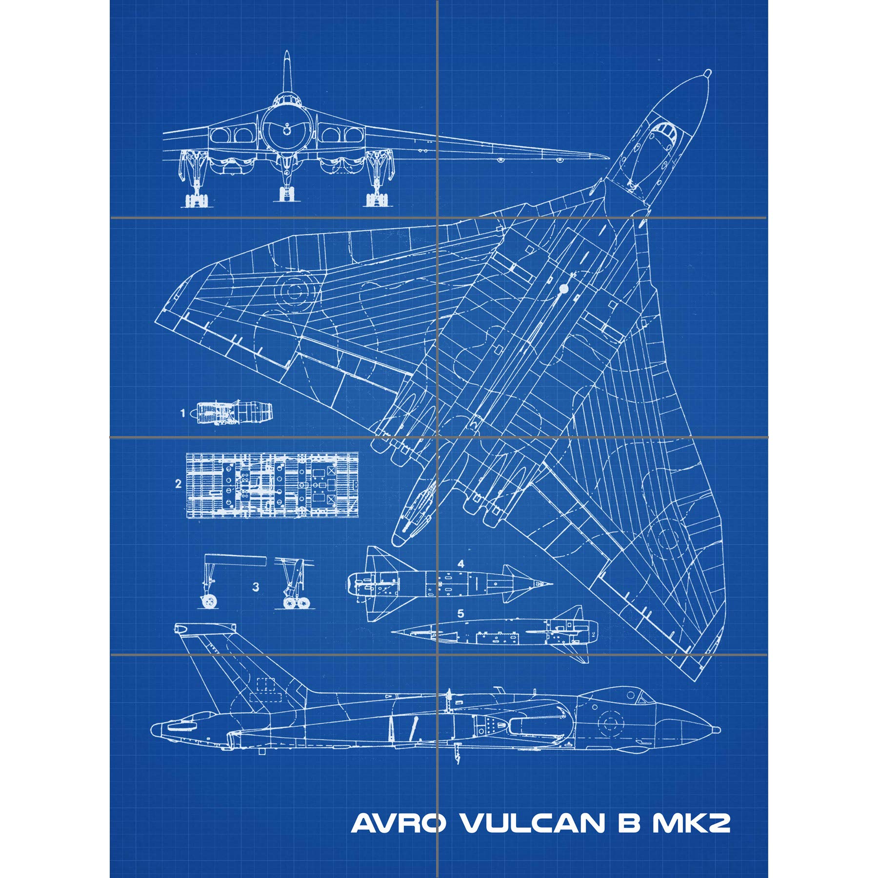 Artery8 Avro Vulcan Strategic Bomber Aircraft Blueprint Plan XL Giant Panel Poster (8 Sections)