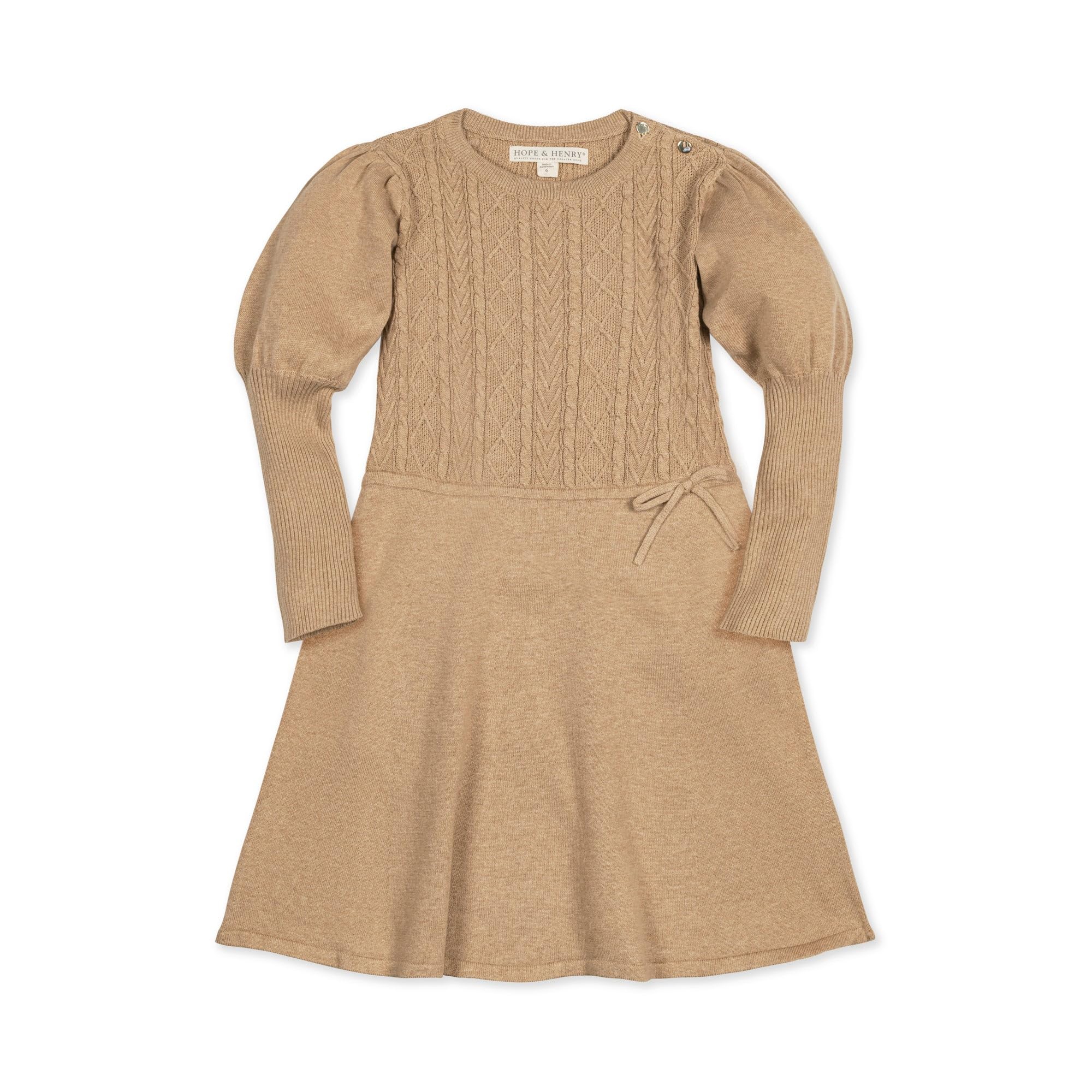Hope &amp; Henry Girls' Long Sleeve Bow Detail Intarsia Sweater Dress