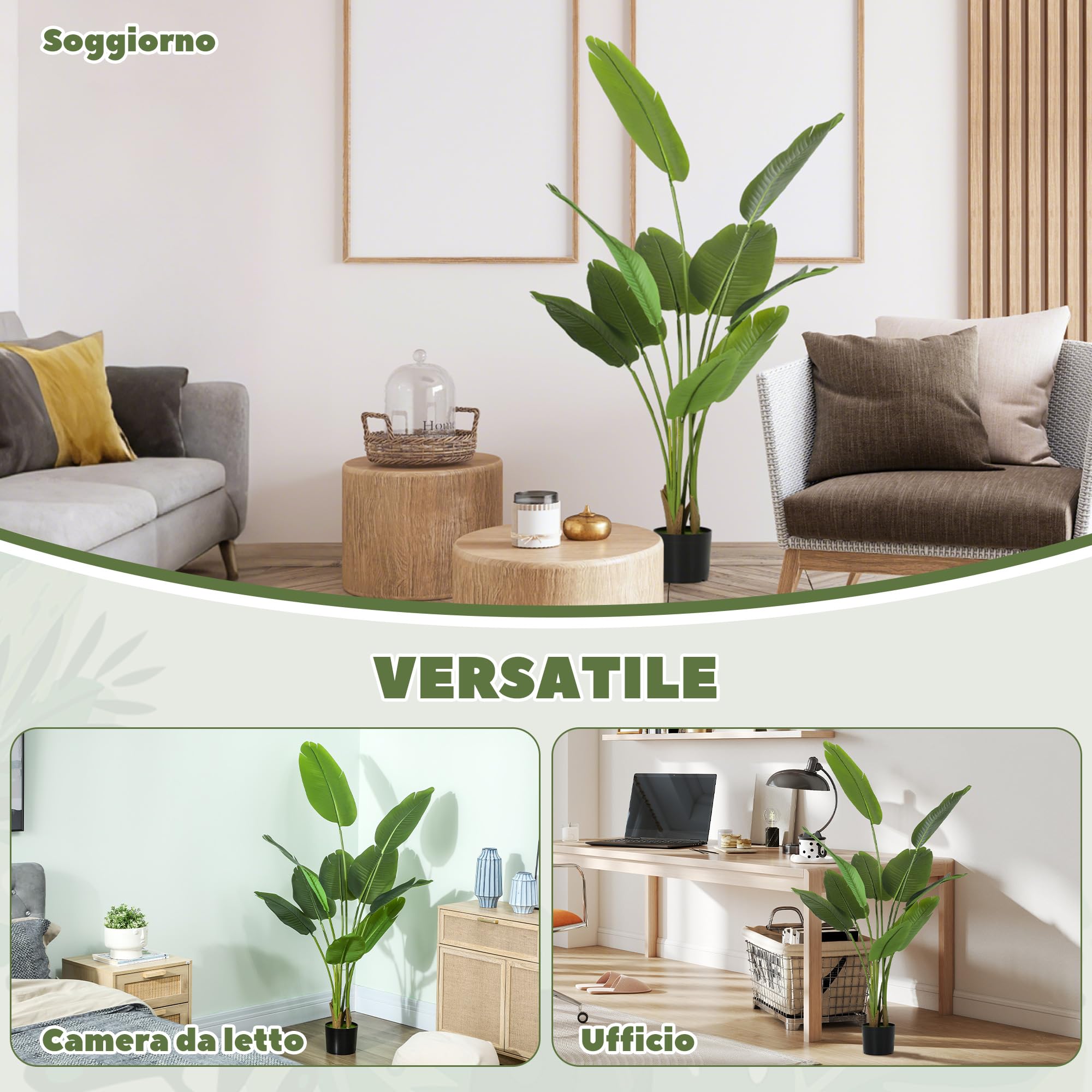 HOMCOM Pianta Artificiale da 160 cm a 10 Foglie in PEVA con Vaso da Ø16.5x13.5 cm, Pianta Verde Finta in Plastica