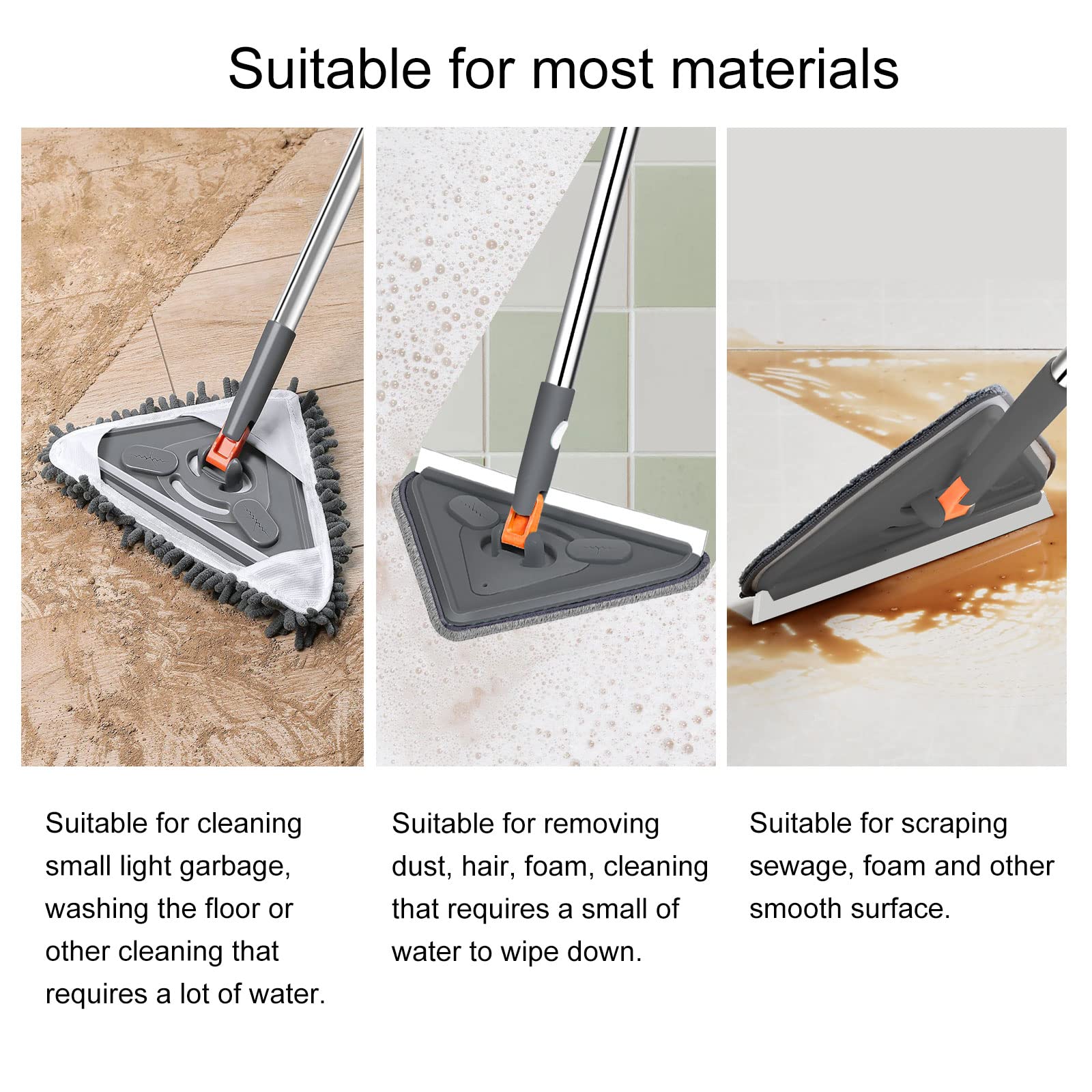 85 inches Wall Mop, Wall Cleaner with Long Handle, Shine Mop for Washing Walls, Wall Washer with Extension Pole 39" to 85", 6 Replacement Pads and Window Squeegee, Grey