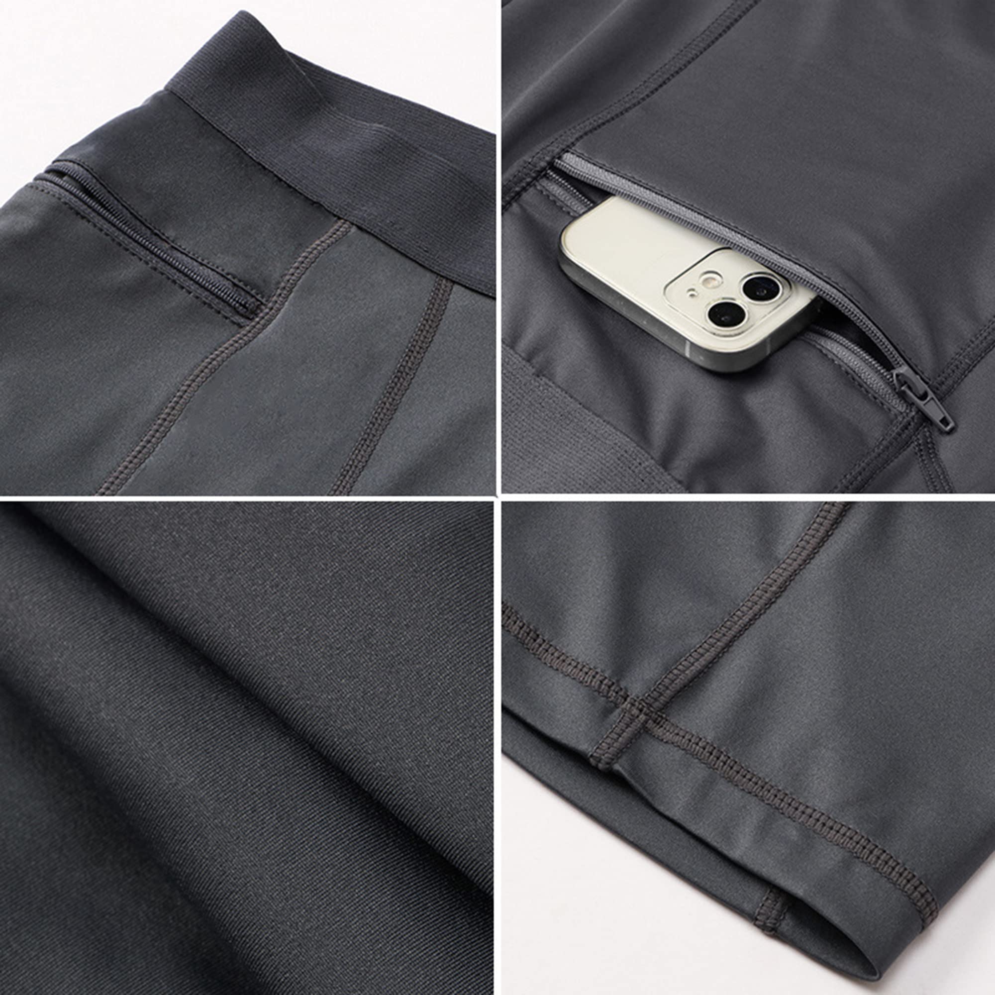 Paquete de 2 pantalones cortos de compresión para hombre con cremallera bolsillo para teléfono, correr, entrenamiento, ropa interior atlética