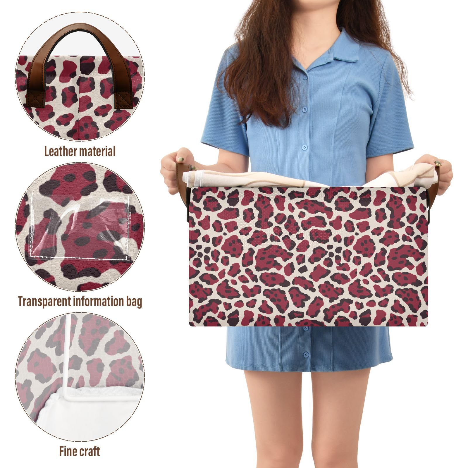KLL Cesto portaoggetti pieghevole in tessuto con stampa leopardata, con manici, grande, pieghevole, per casa, ufficio, armadio, vestiti, confezione da 2 pezzi